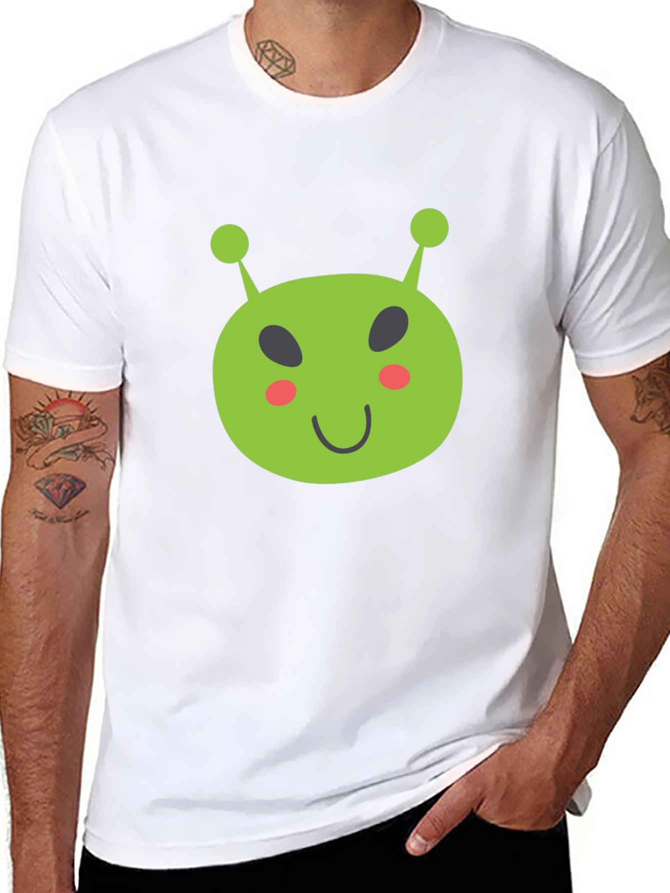 Black Fun Alien Graphic Tee - Black Cotton T-Shirt view 8