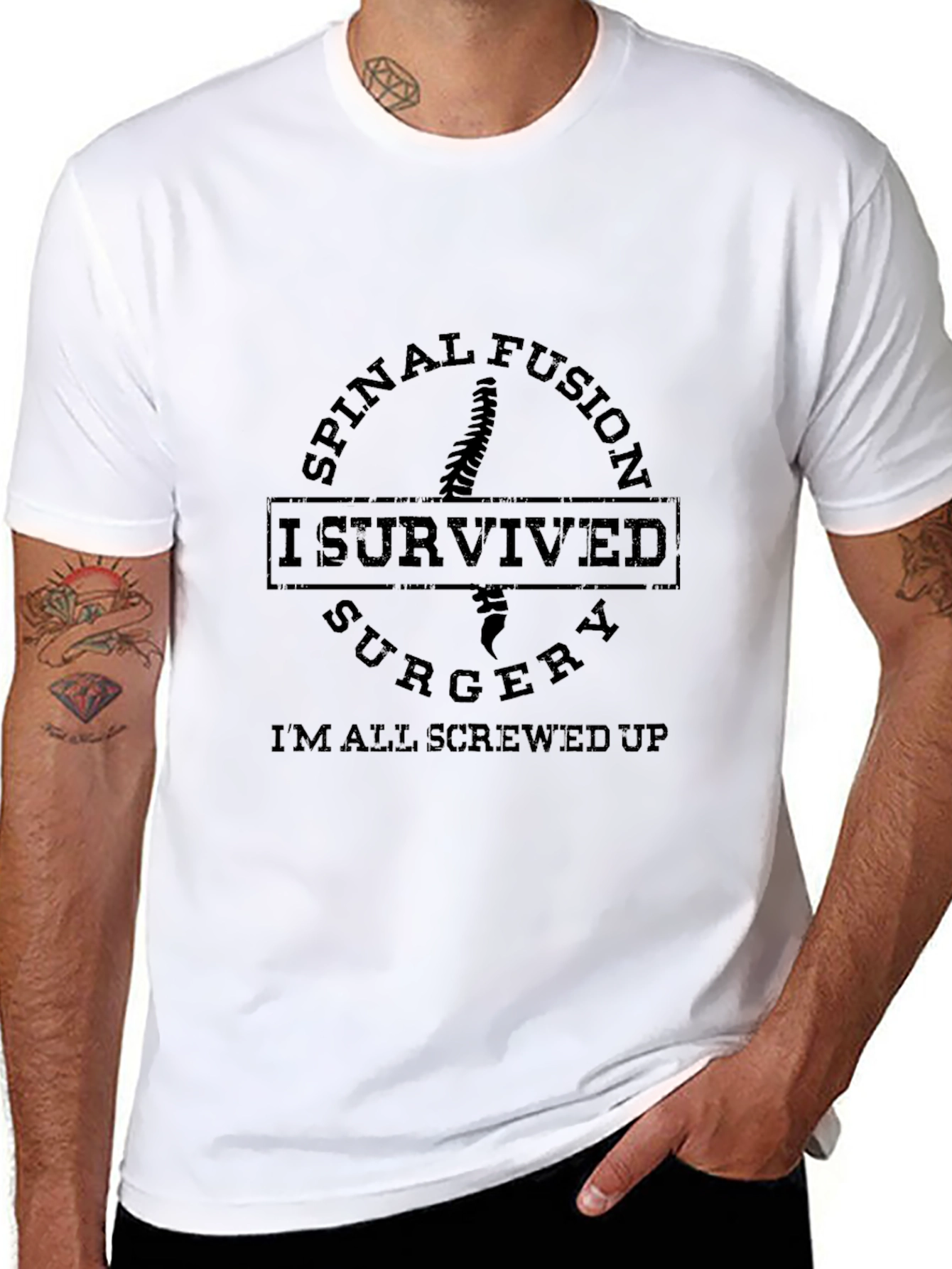 Black Spinal Fusion Surgery Survivor Funny Black T-Shirt view 8