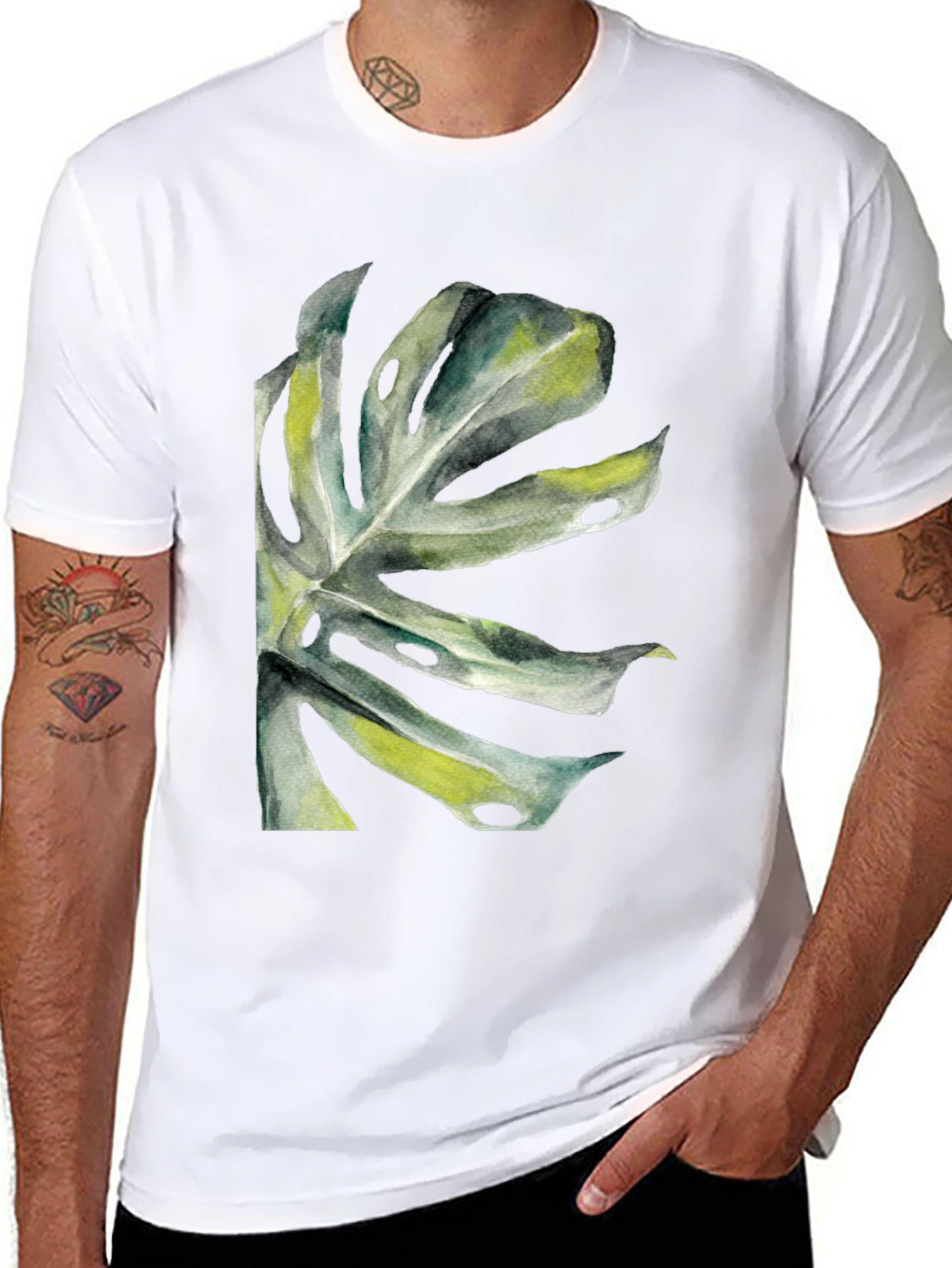 Black Tropical Leaf Graphic T-Shirt - Black view 8