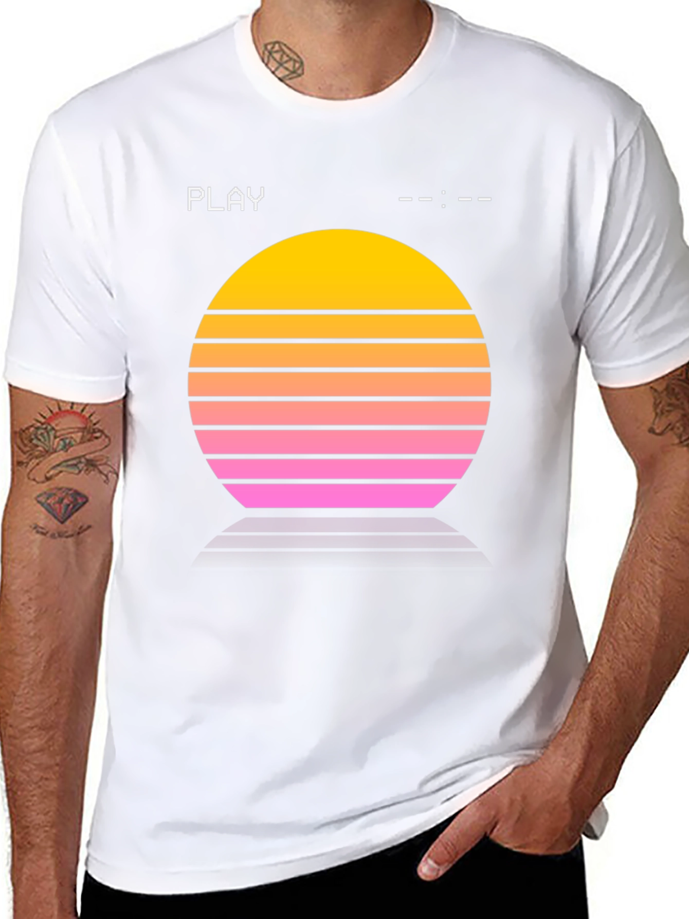 Black Retro Sunset Tee - Synthwave Style view 8
