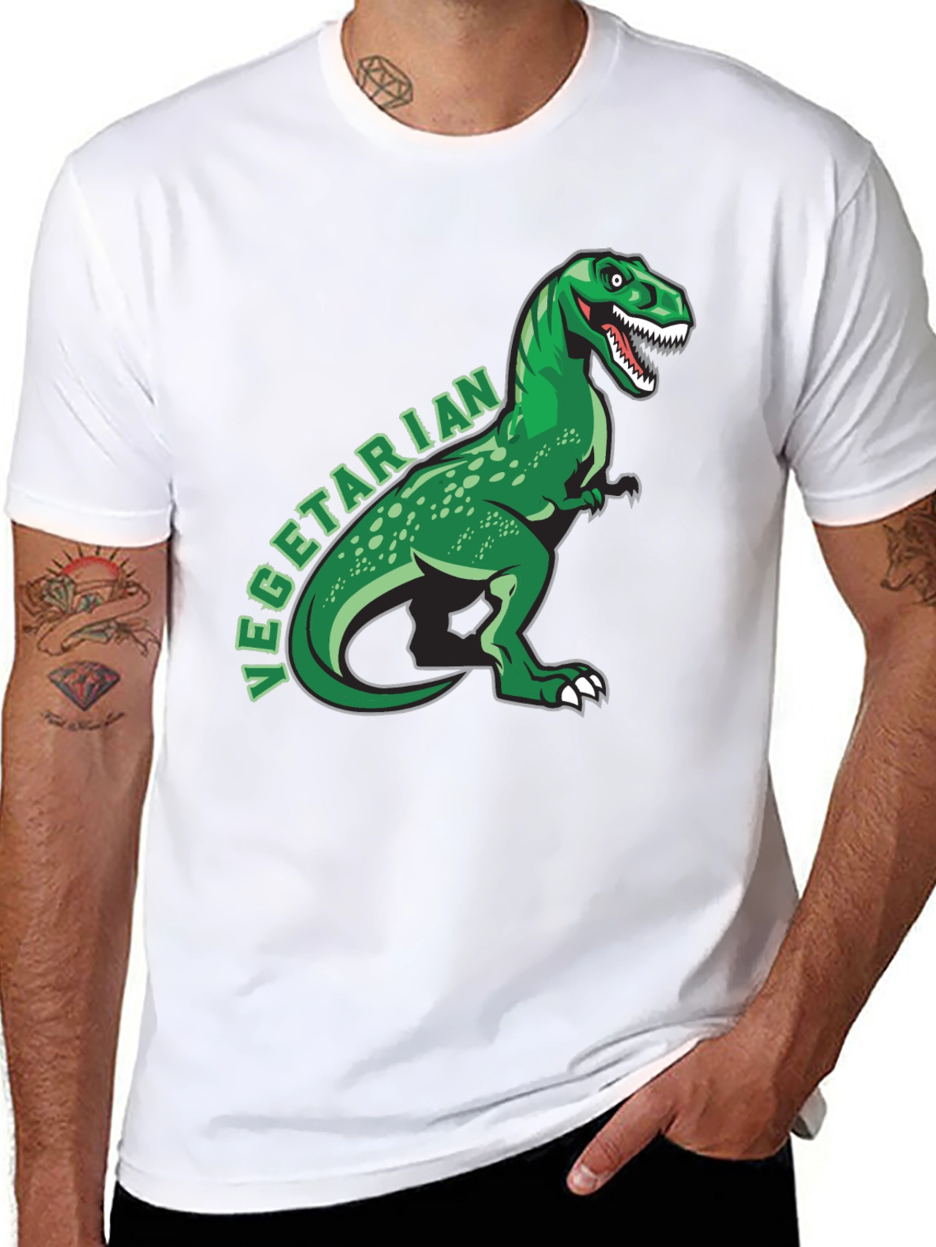 Black Vegetarian Dinosaur T-Shirt - Funny Graphic Tee view 8