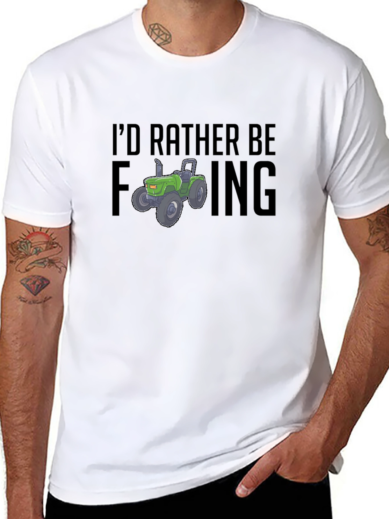 Black Farming Tractor T-Shirt: I'd Rather Be... view 8