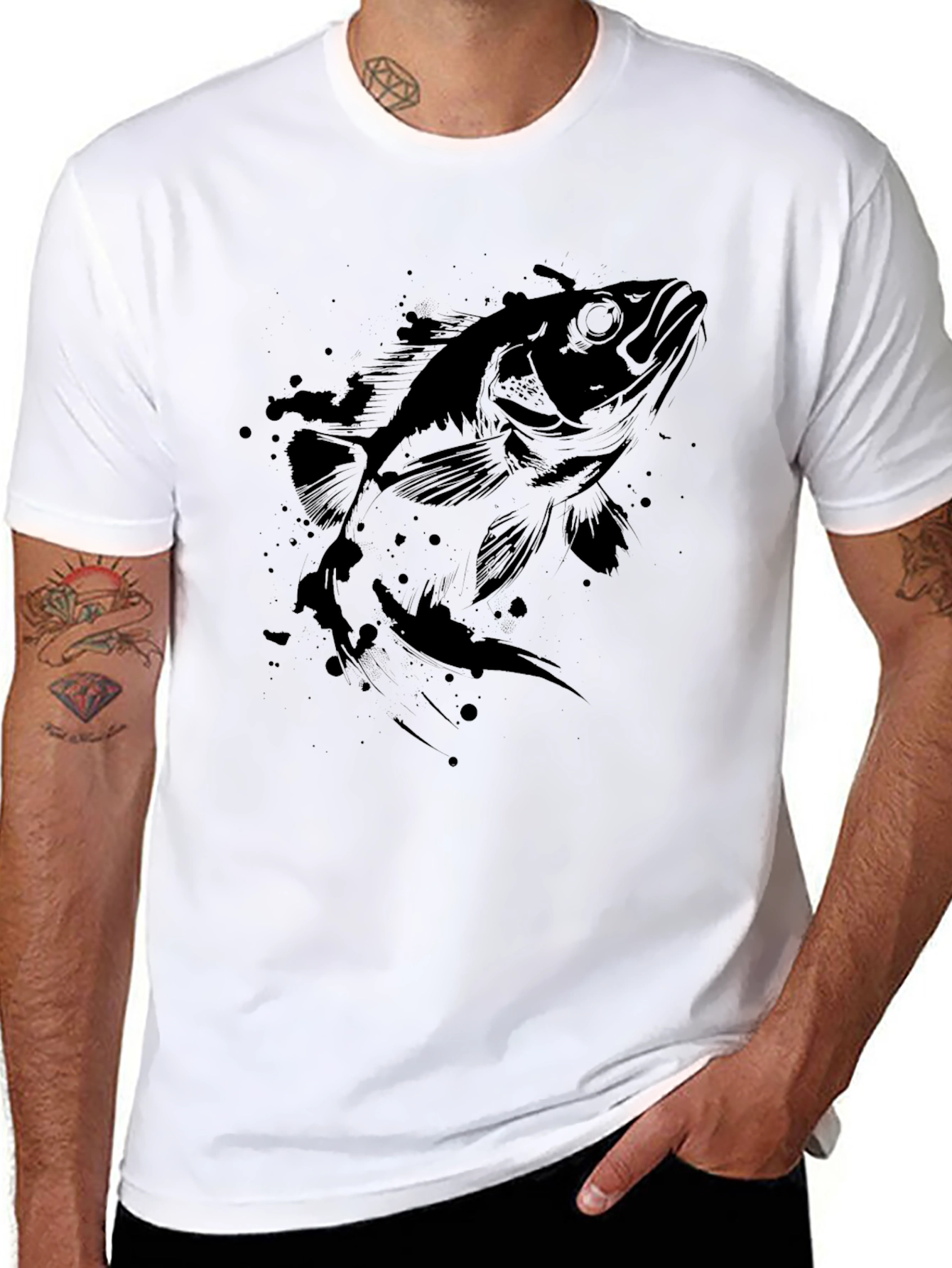 Black Fish Graphic Print Black T-Shirt for Men view 8