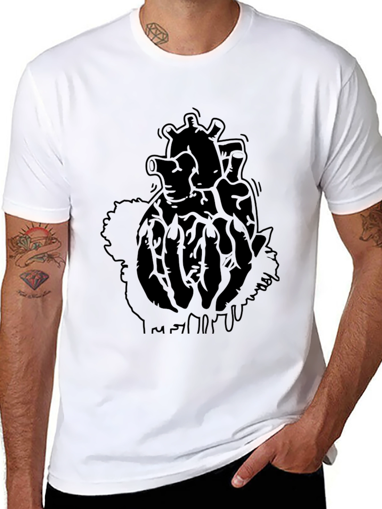 Black Men's Black Anatomical Heart Graphic Tee view 8