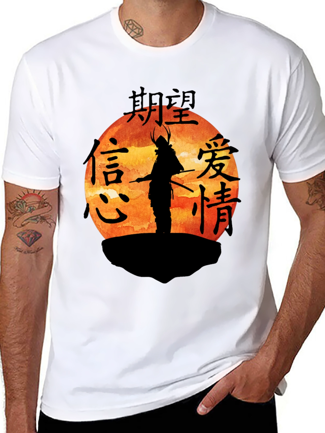 Black Samurai Sunset Graphic Tee - Black Cotton view 8