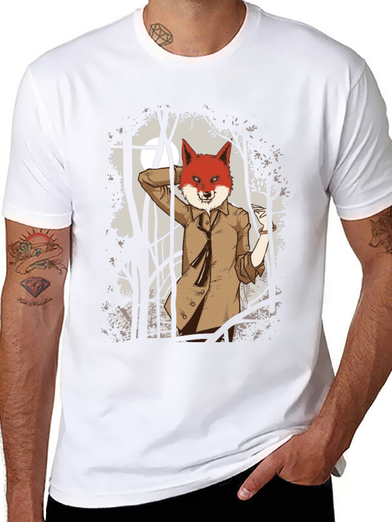 Black Fox in Suit Graphic Tee - Black Cotton T-Shirt view 8