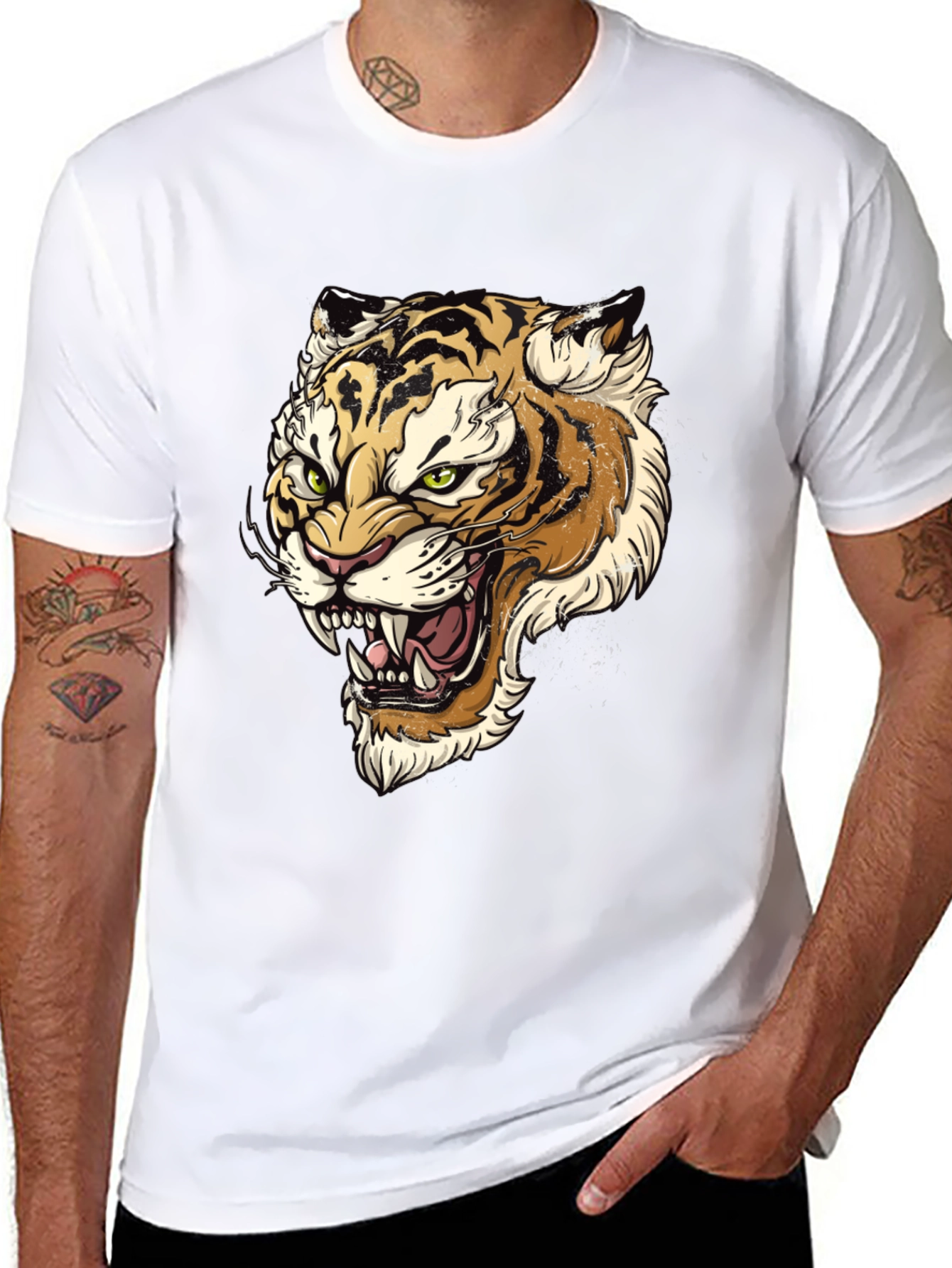 Black Tiger Graphic Print Men's T-Shirt view 8