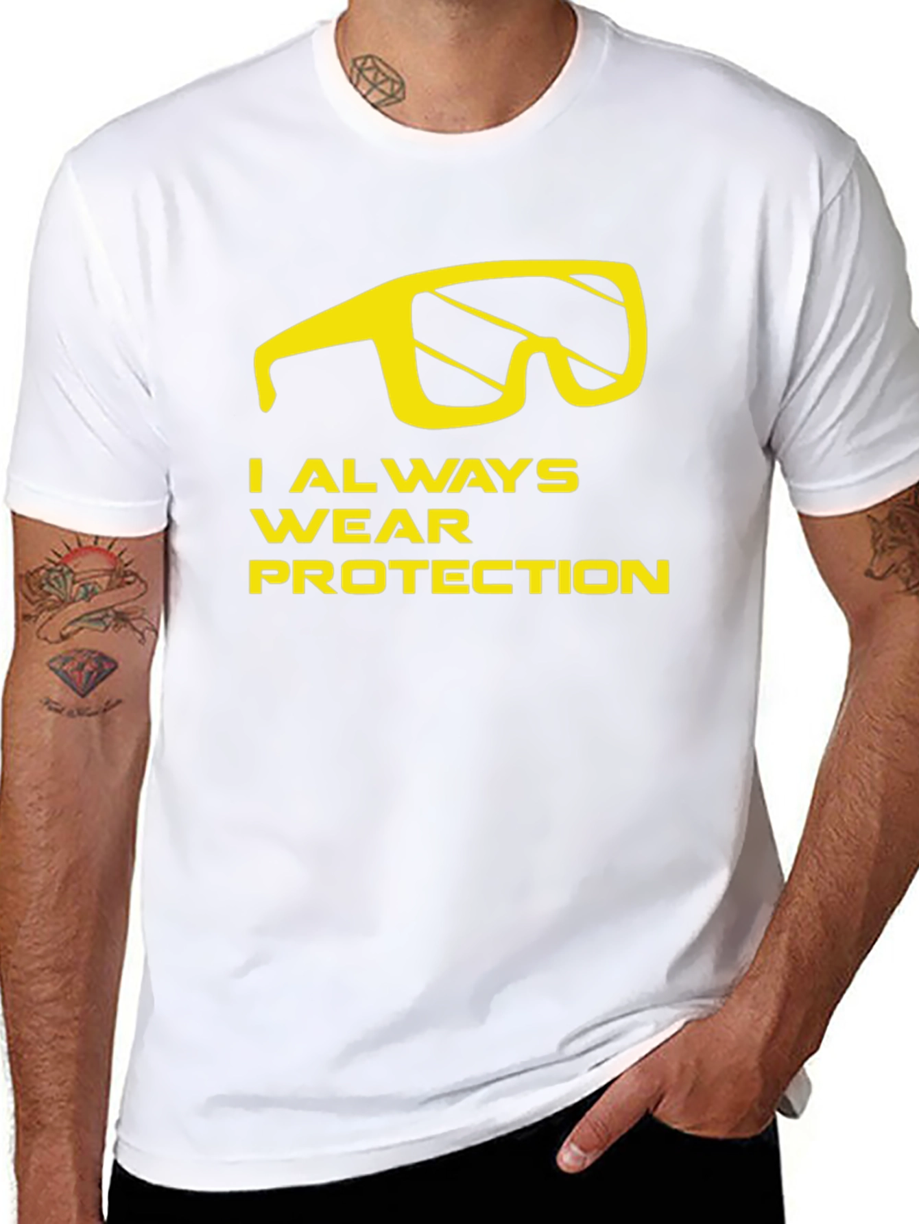 Black I Always Wear Protection T-Shirt - Funny Graphic Tee view 8
