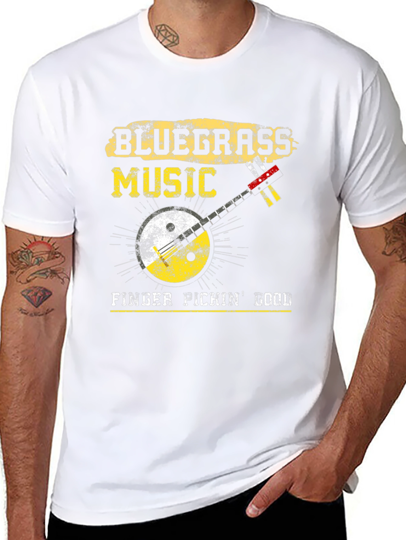 Black Bluegrass Music Banjo Graphic T-Shirt view 8