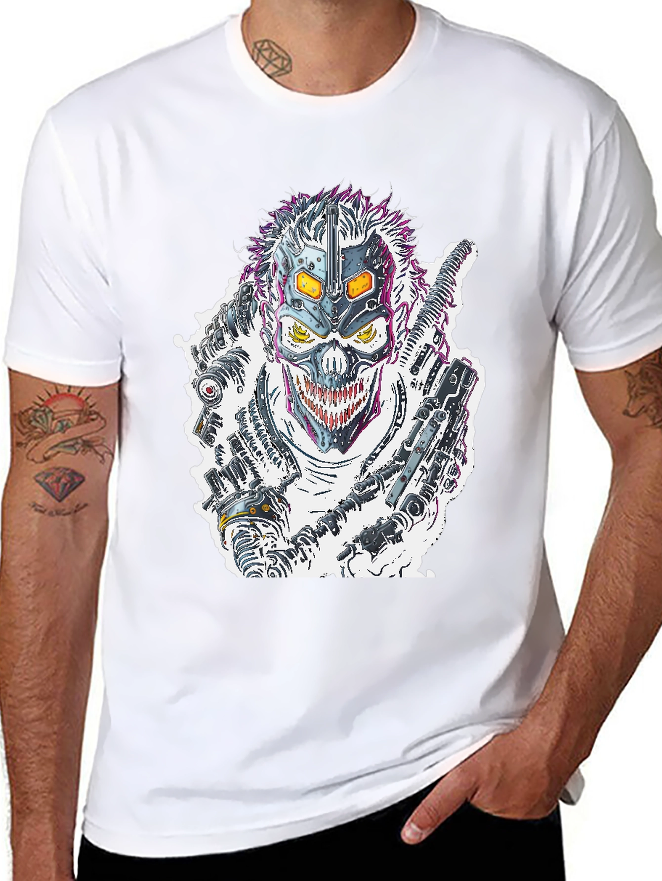 Black Cyberpunk Skull T-Shirt - Futuristic Graphic Tee view 8
