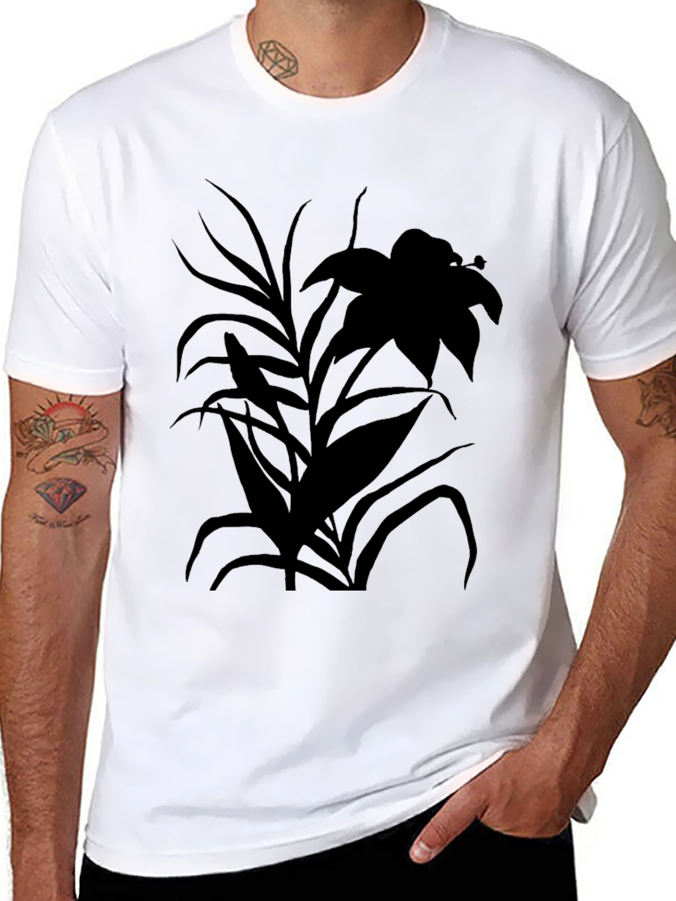 Black Botanical Black Tee - Nature Silhouette T-Shirt view 8
