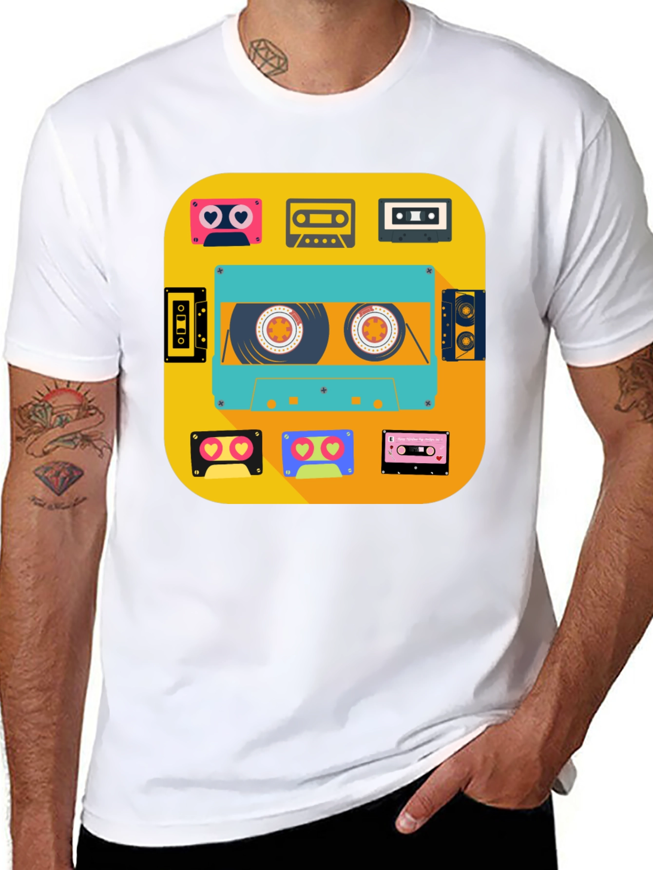 Black Retro Cassette Tapes Graphic Tee - Vintage Style view 8