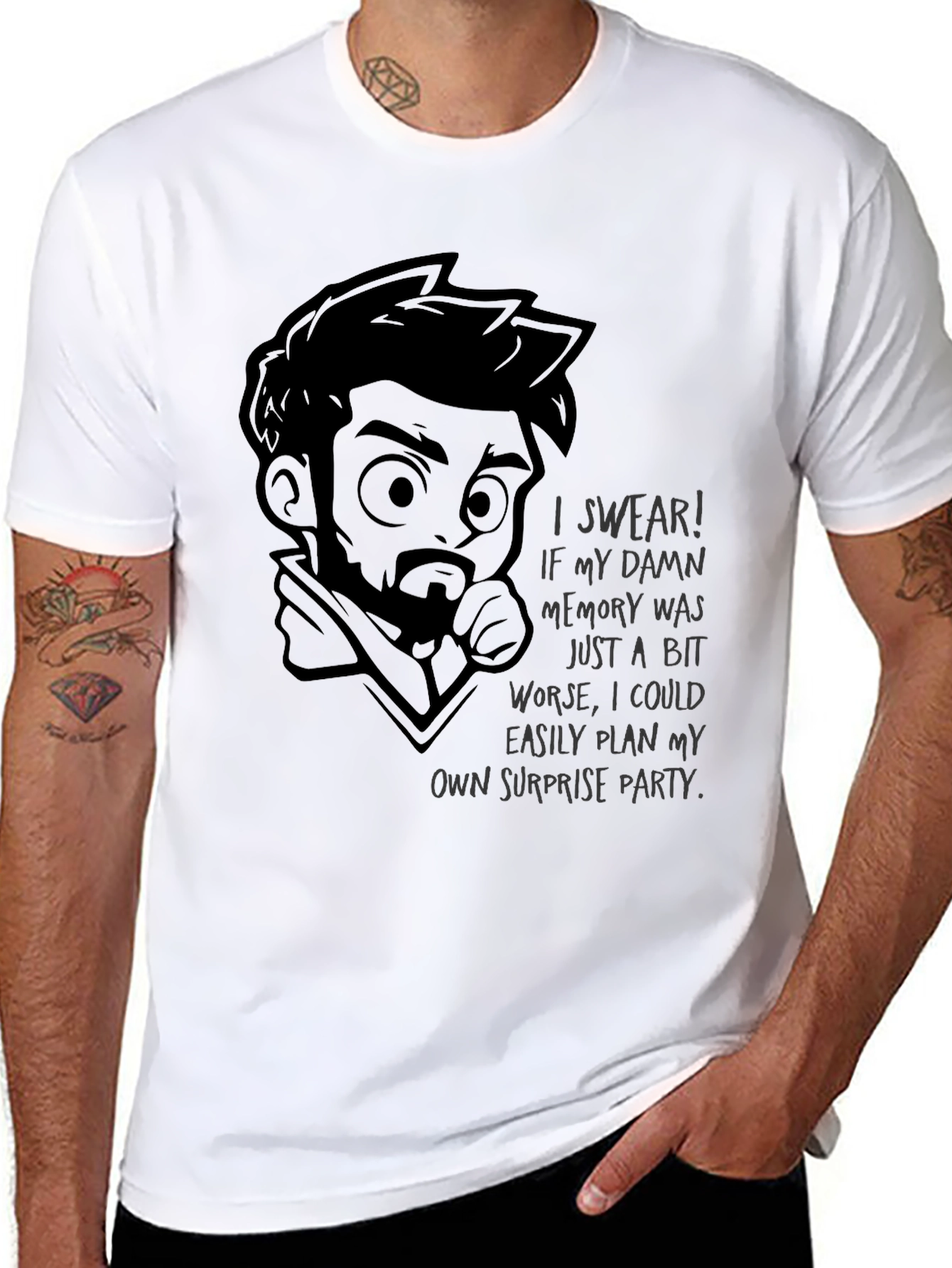 Black Humorous "Bad Memory" Graphic T-Shirt - Black view 8