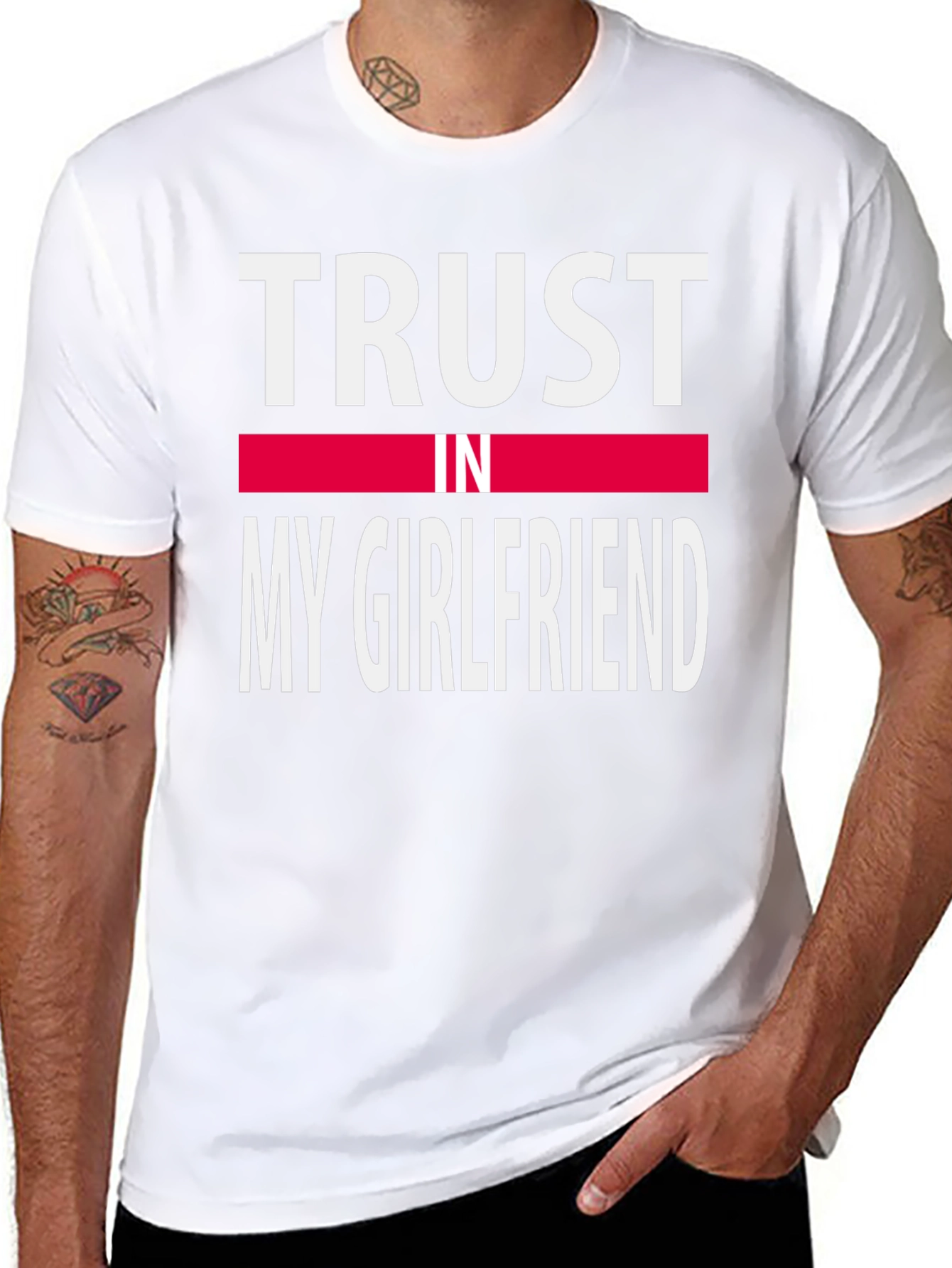 Black Trust In My Girlfriend T-Shirt - Funny Couple Tee view 8