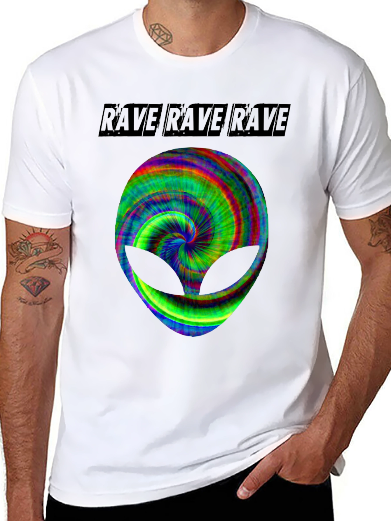 Black Rave Alien Graphic Tee - Black Cotton T-Shirt view 8