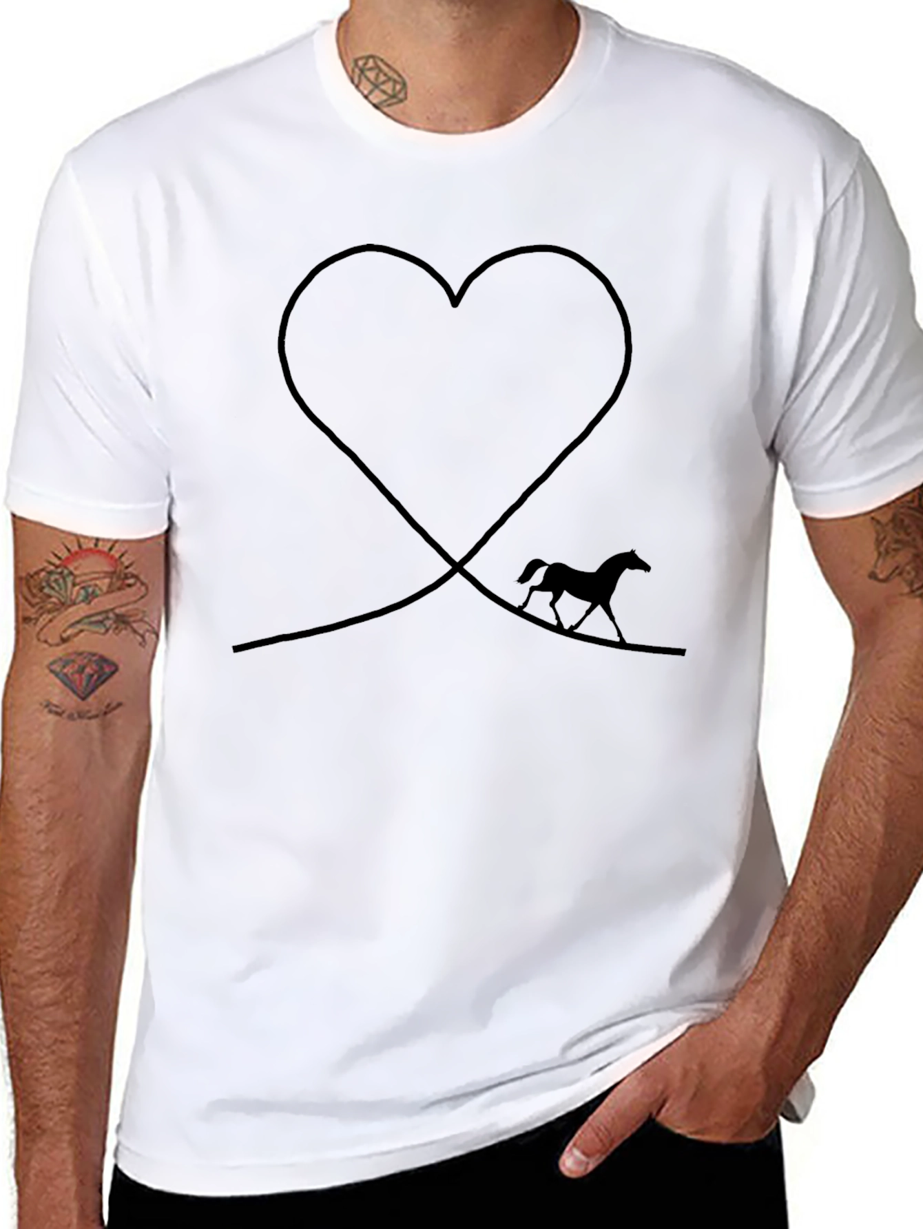 Black Horse & Heart Graphic T-Shirt - Black view 8