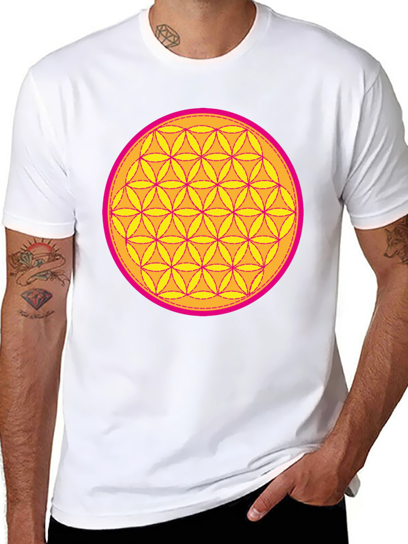 Black Sacred Geometry Flower of Life T-Shirt view 8