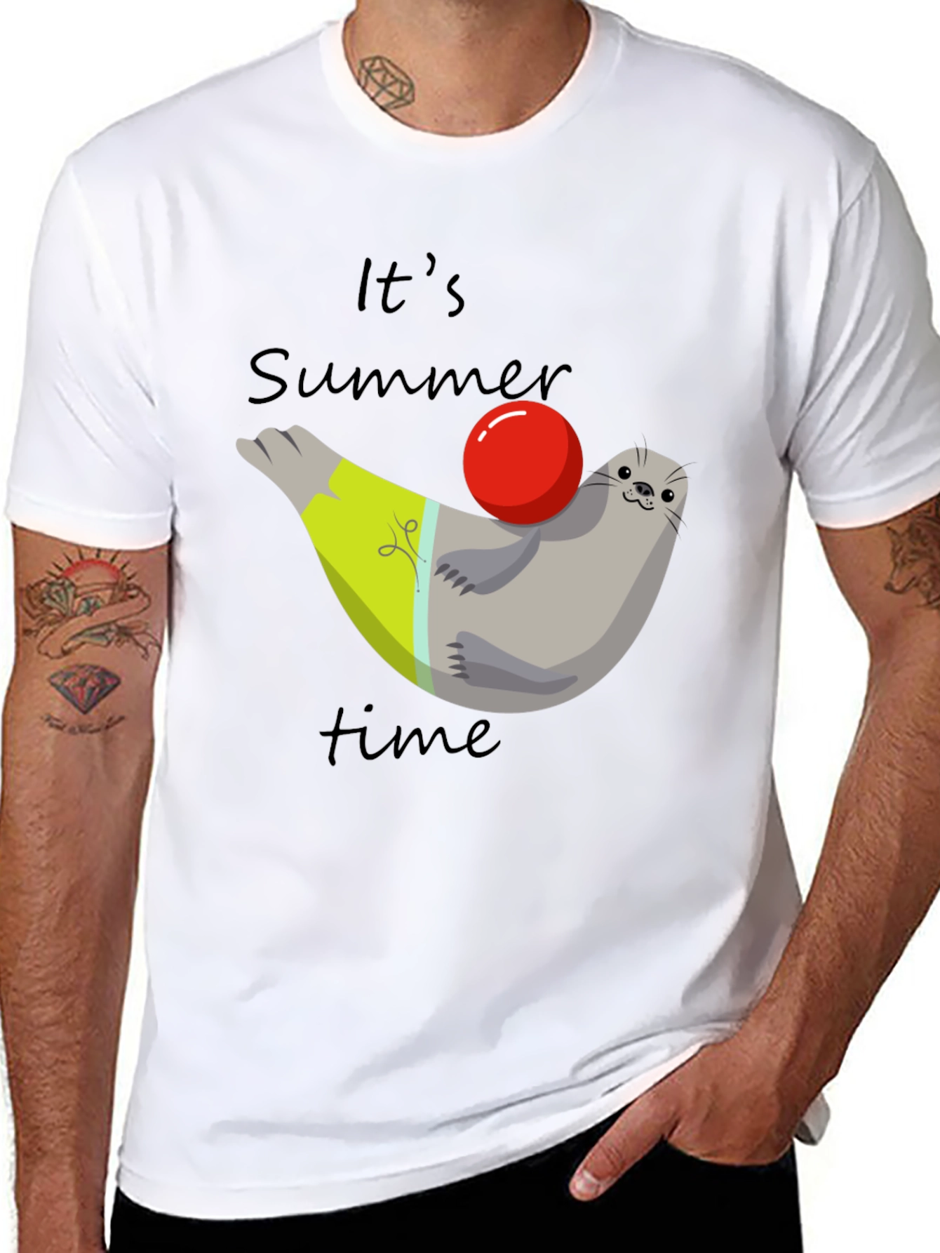 Black Summer Seal T-Shirt - Its Summer Time Tee view 8