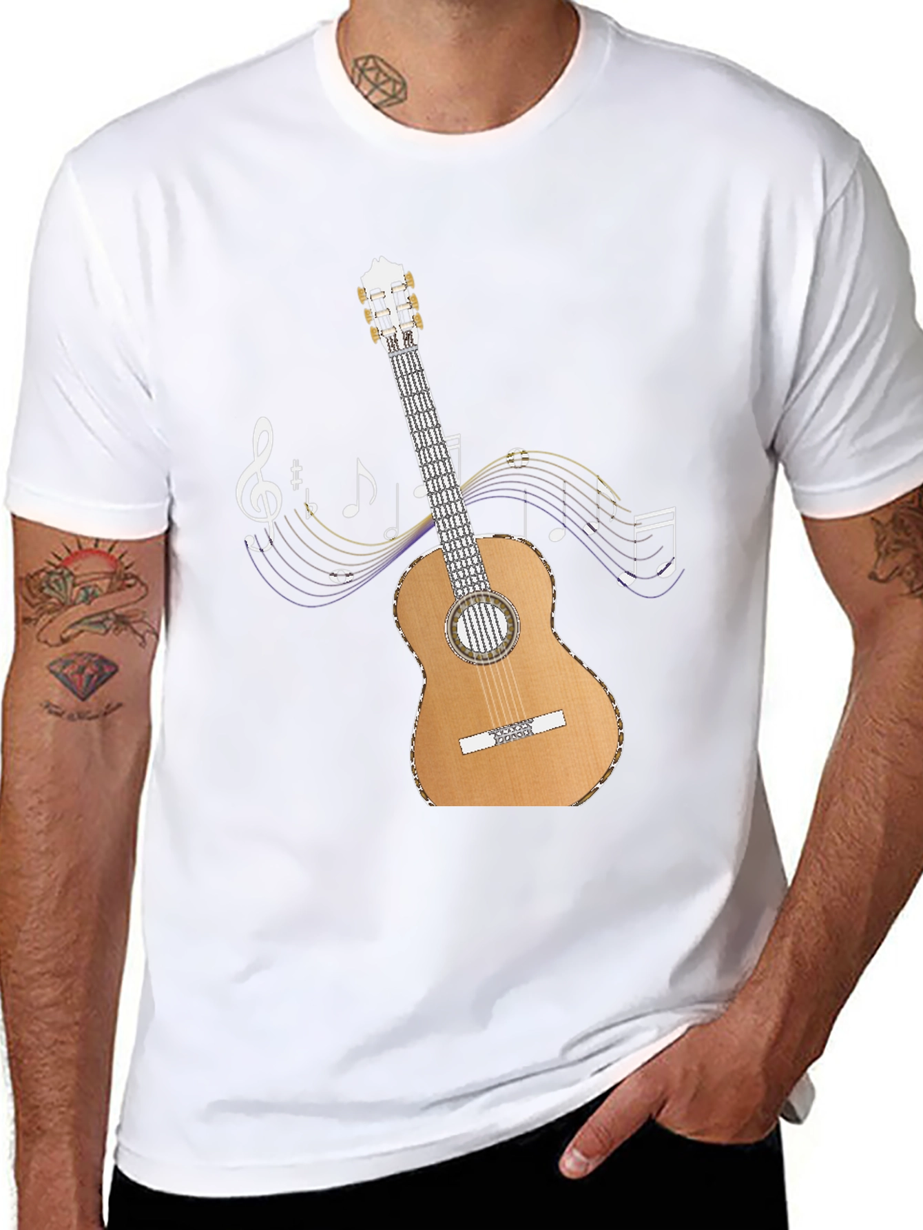 Black Guitar Music Notes Graphic T-Shirt view 8