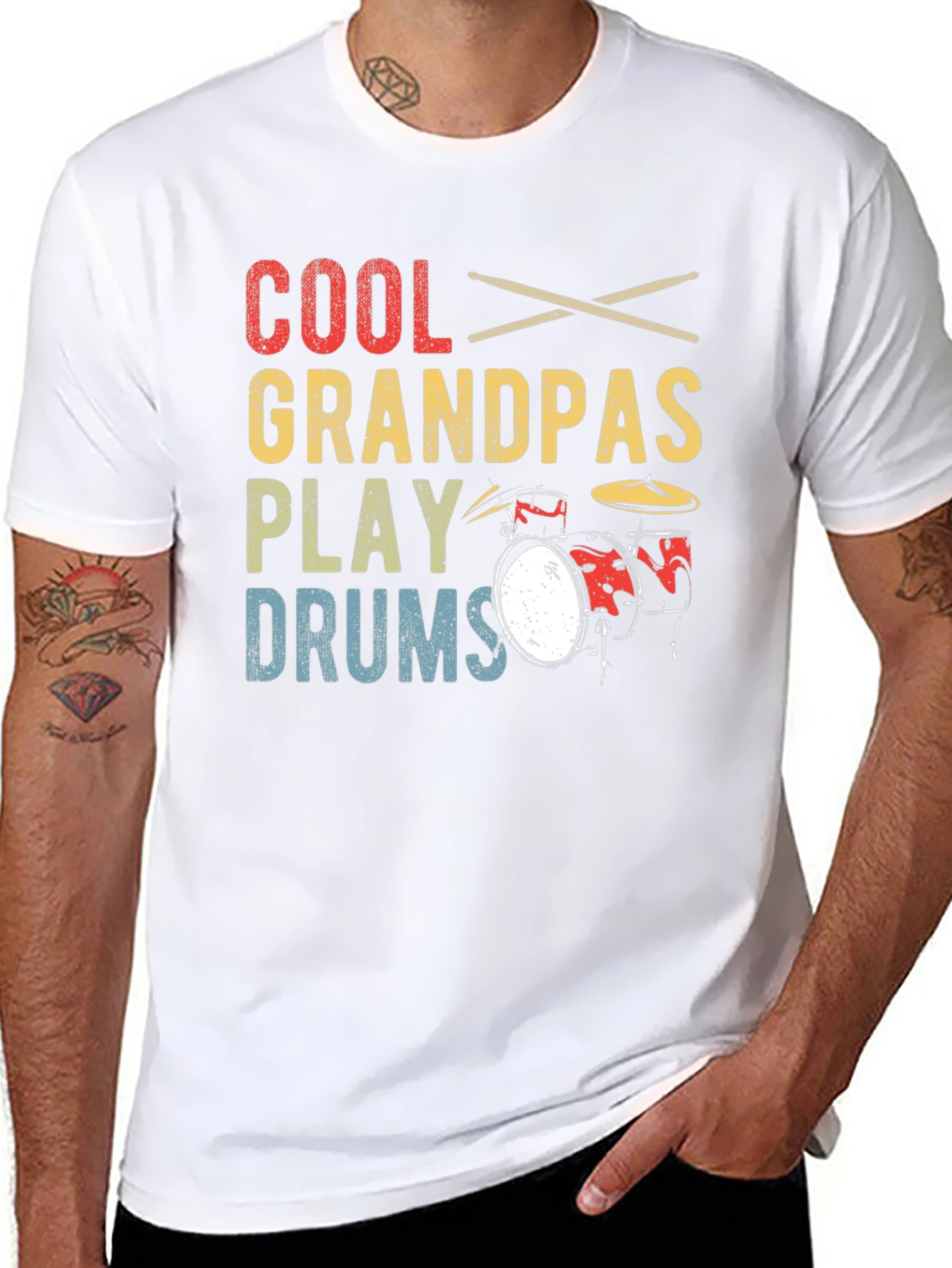 Black Cool Grandpas Play Drums T-Shirt view 8