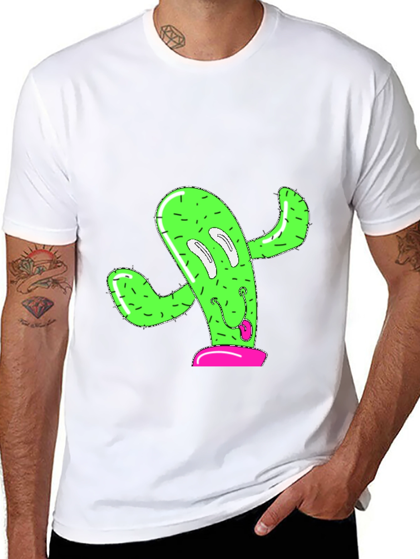 Black Funny Cactus Graphic Tee - Black Cotton T-Shirt view 8