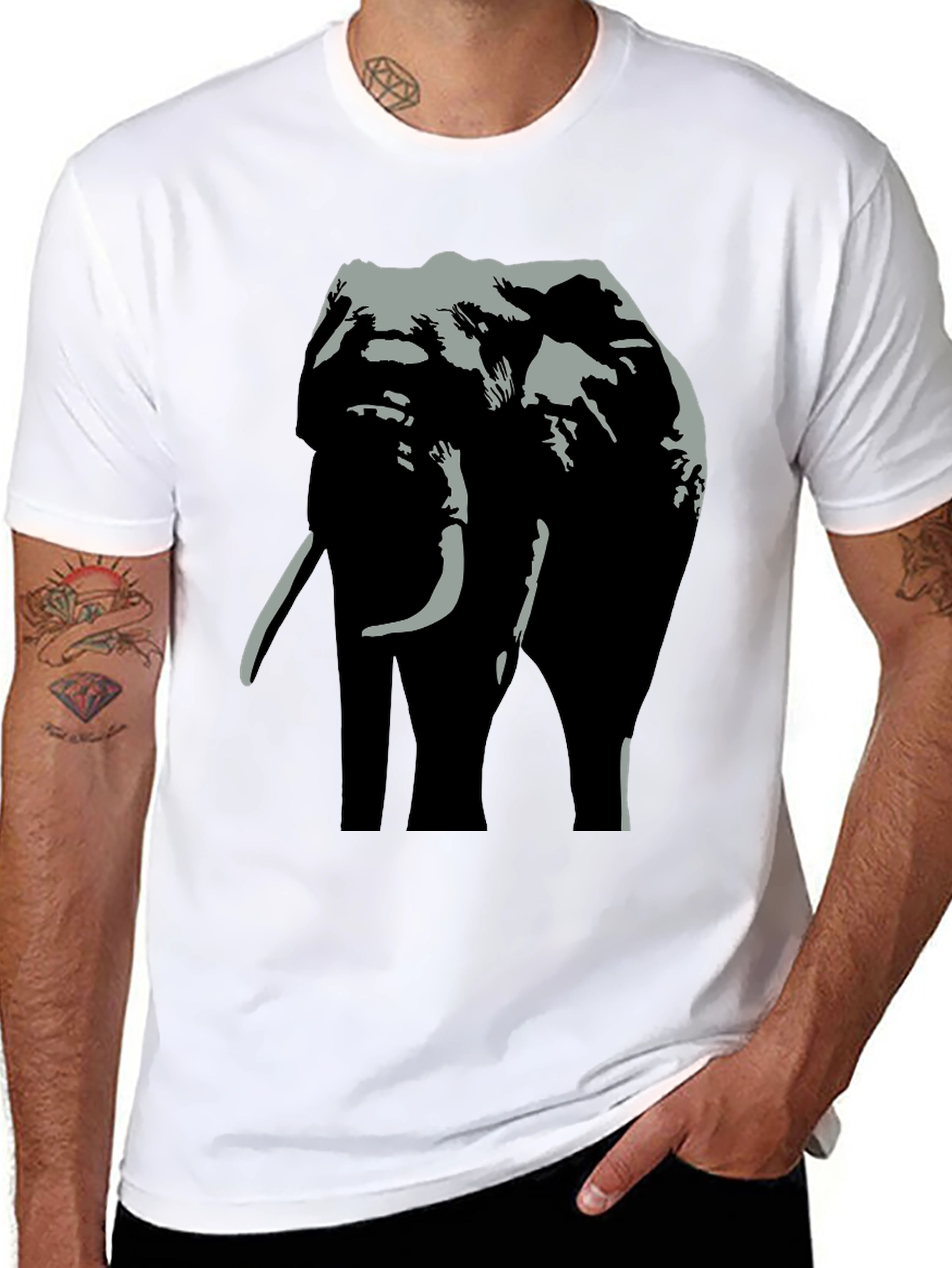 Black Elephant Graphic Print Black T-Shirt view 8
