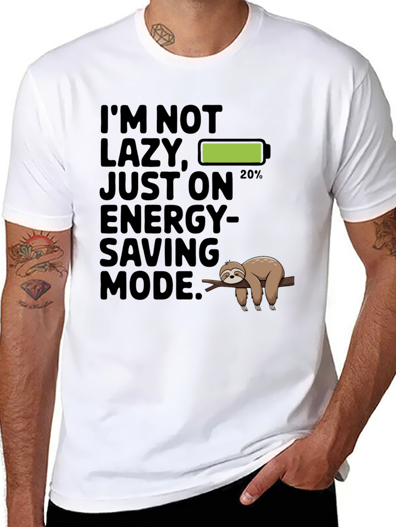 Black Funny Sloth Energy Saving Mode Graphic T-Shirt view 8