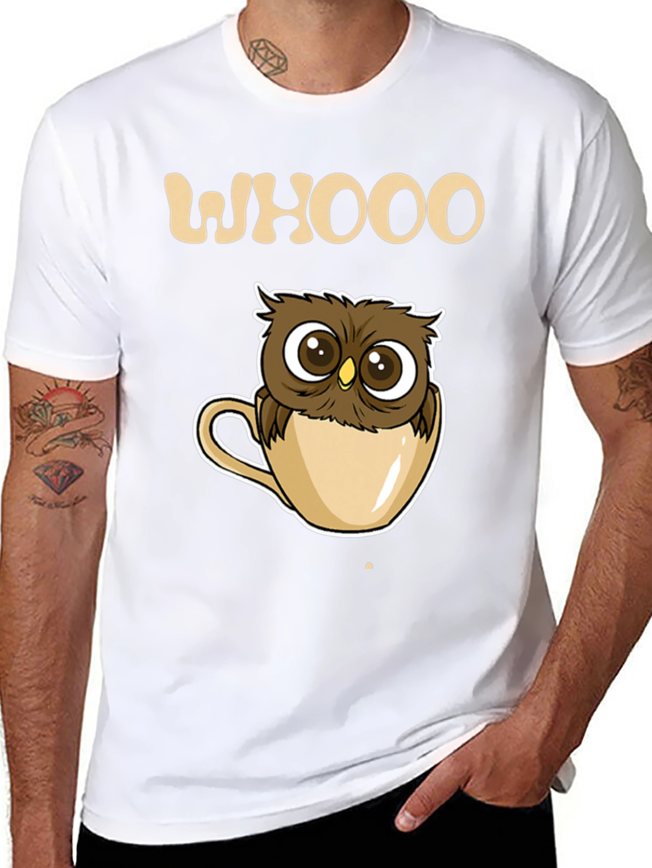 Black Whooo Owl Coffee Cup T-Shirt - Cute & Cozy! view 8