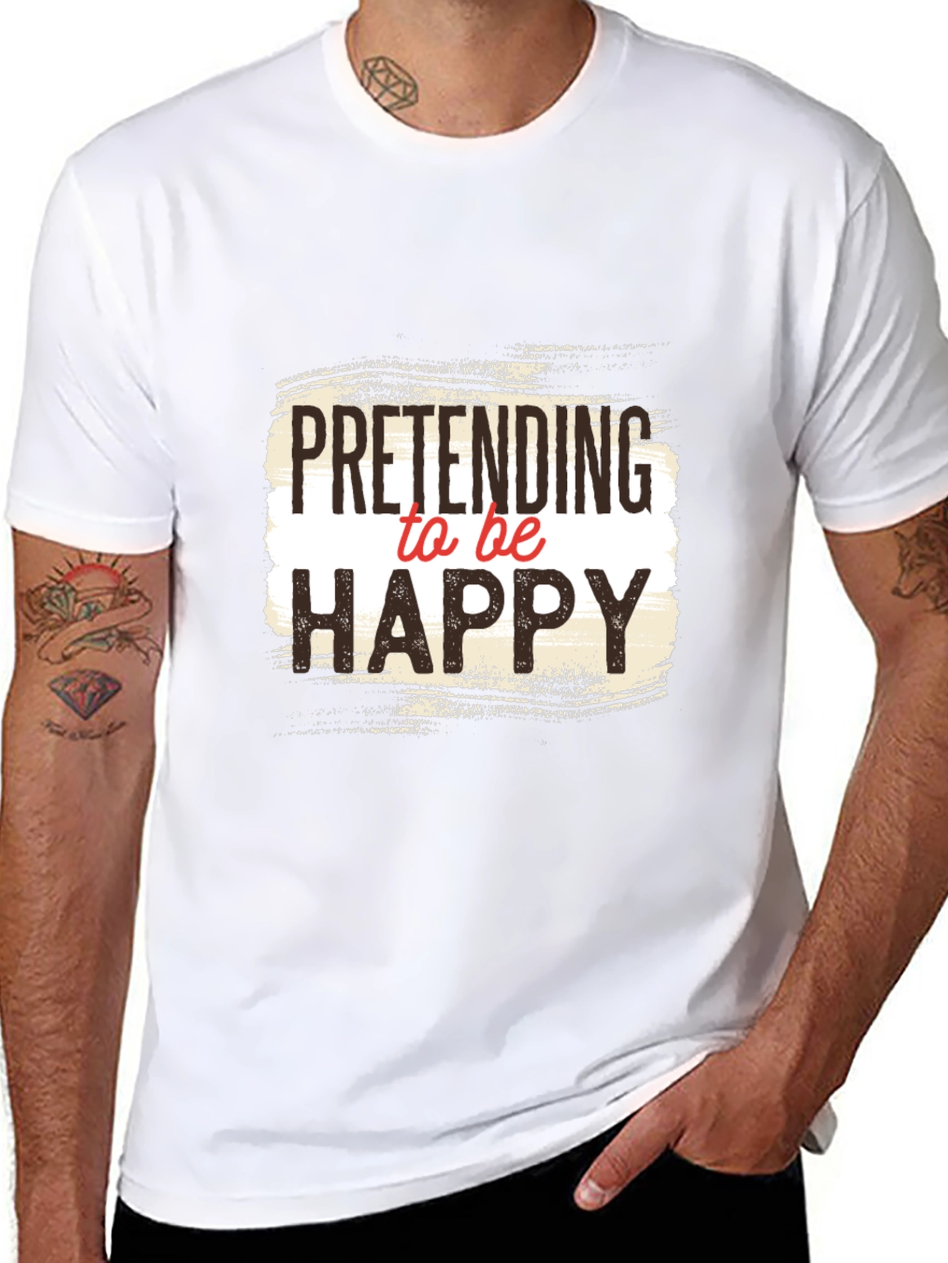 Black Pretending to be Happy Graphic Tee - Unisex Black T-Shirt view 8
