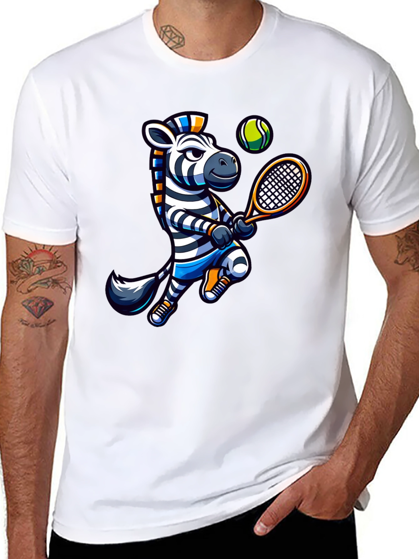 Black Zebra Tennis Graphic T-Shirt - Fun Animal Design view 8