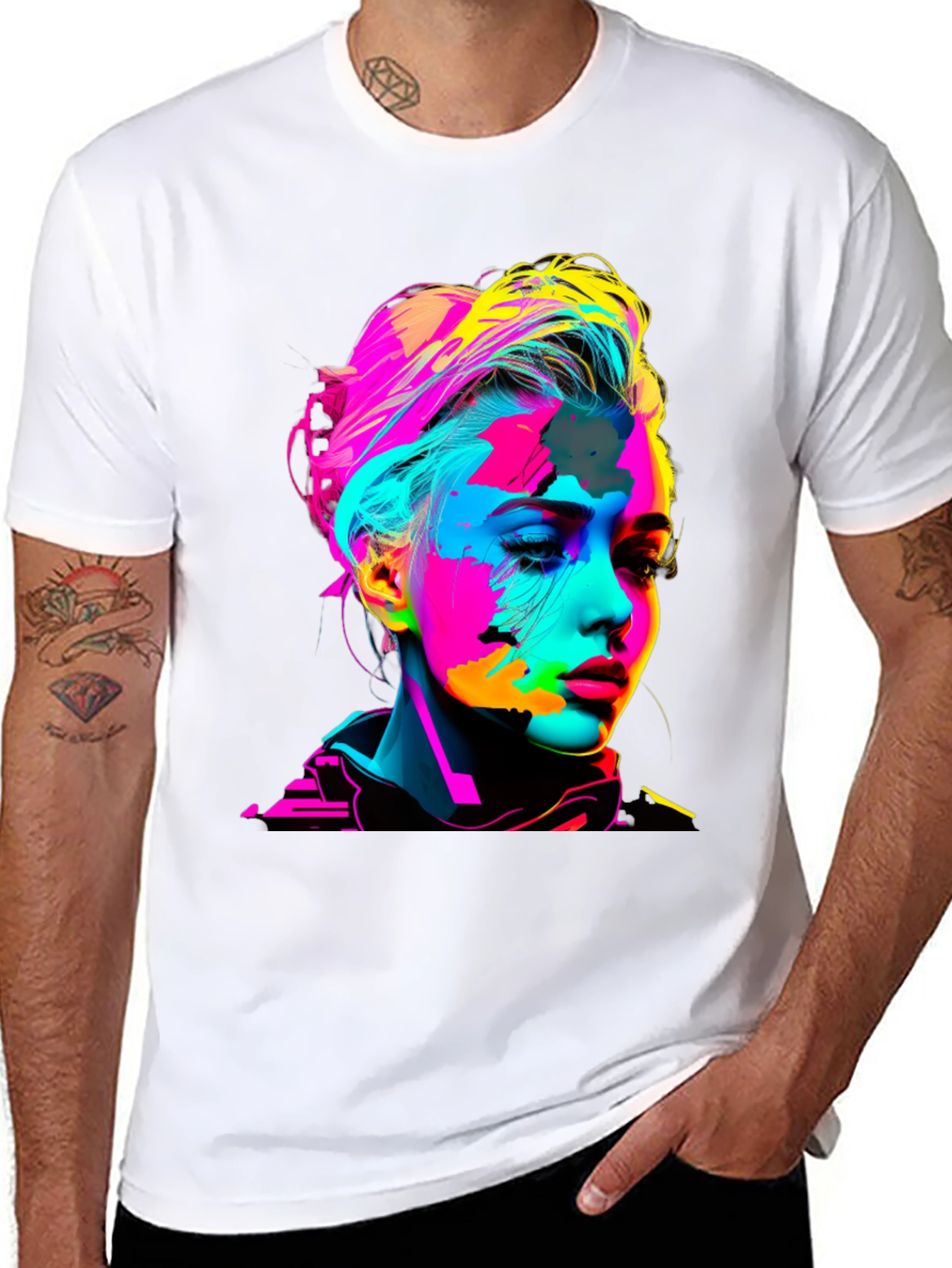 Black Pop Art Woman Graphic Black T-Shirt view 8