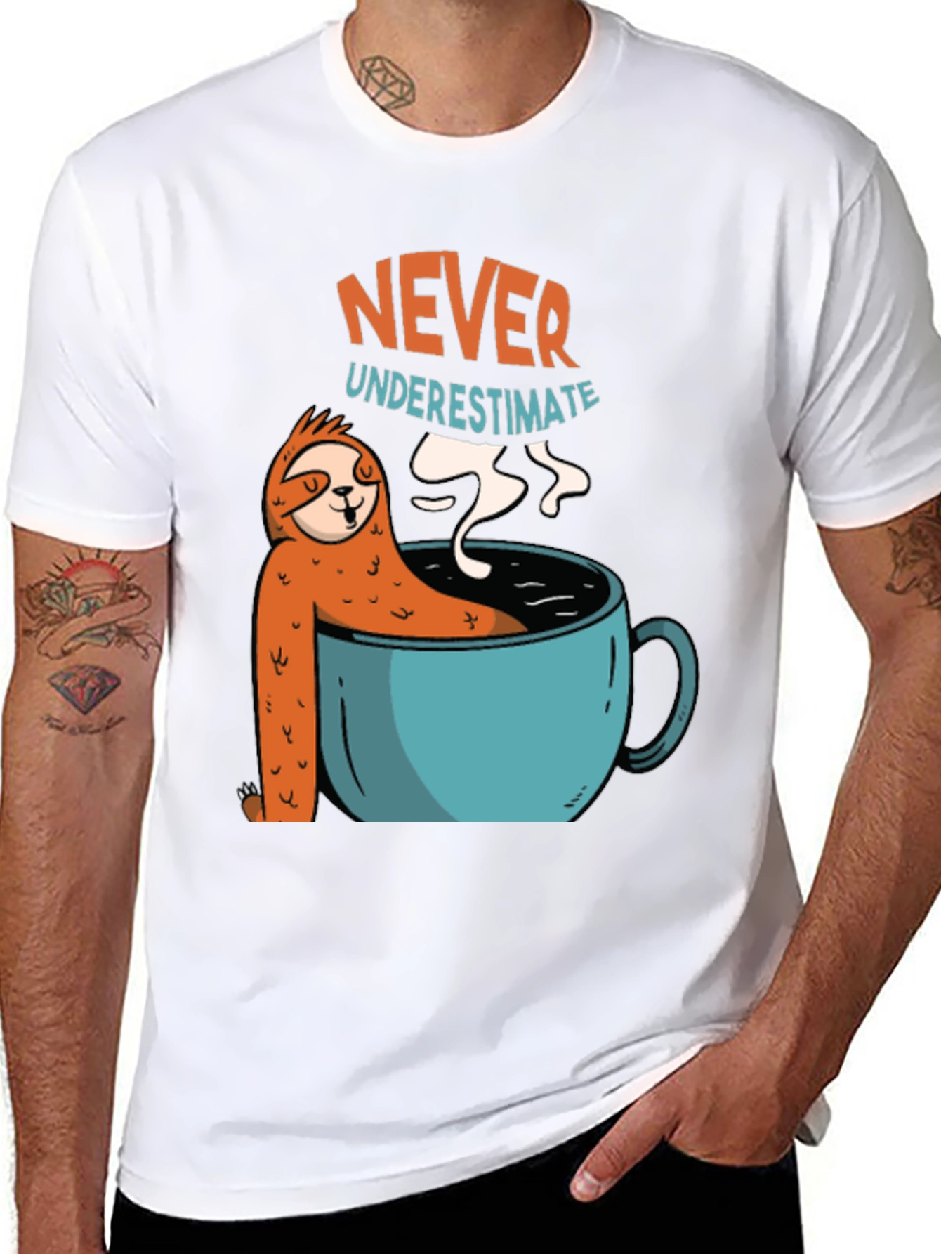 Black Never Underestimate Sloth Coffee T-Shirt view 8