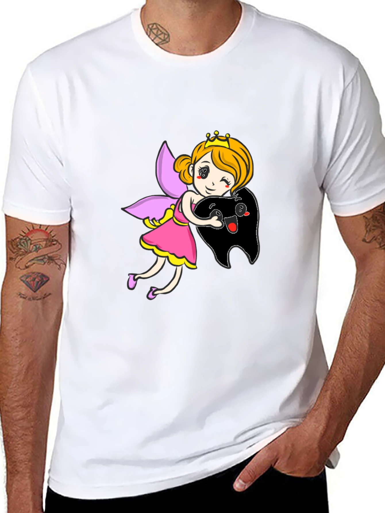 Black Tooth Fairy Hugging Tooth Graphic T-Shirt view 8