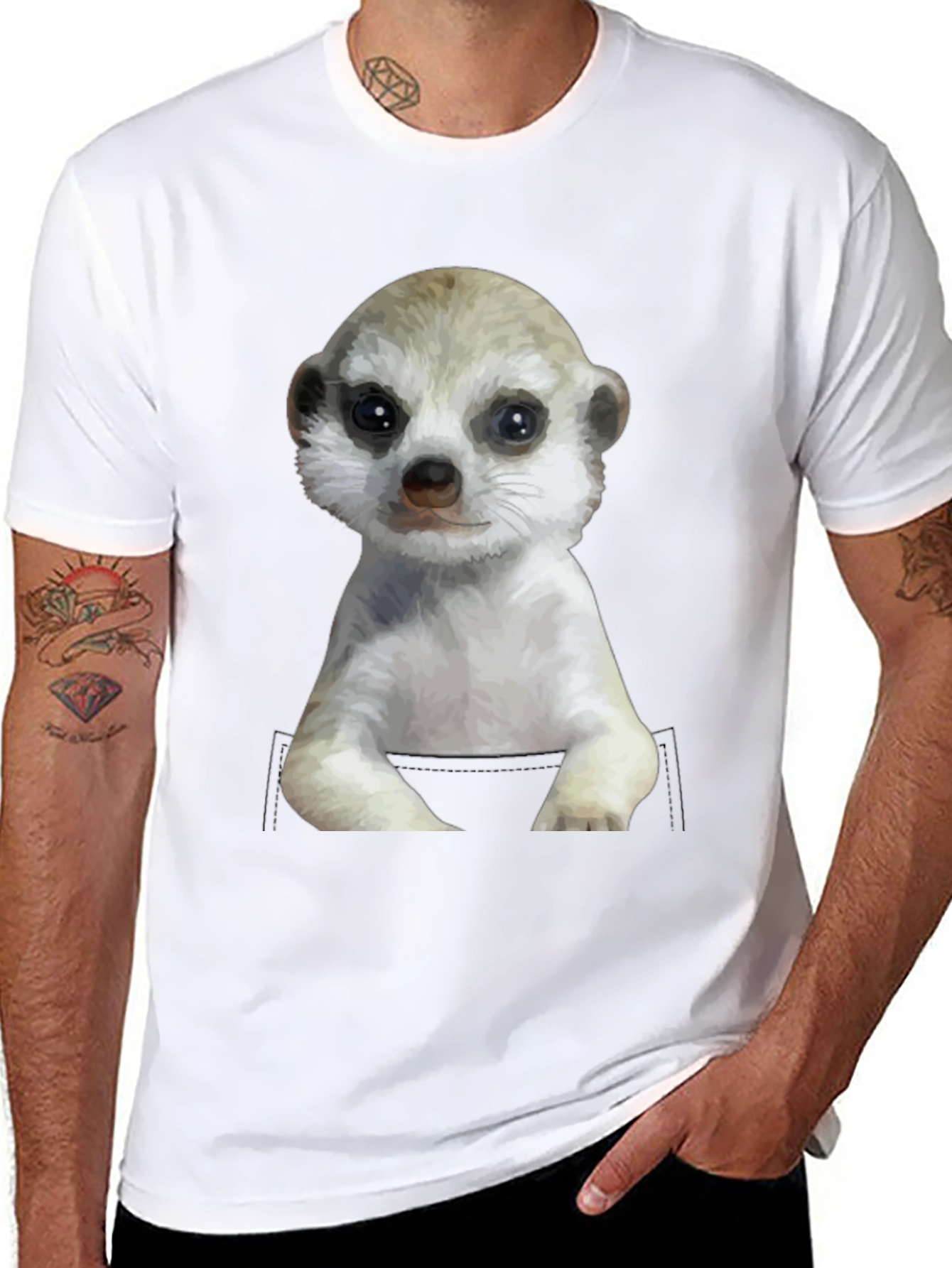Black Meerkat in Pocket Graphic Tee - Cute Animal T-Shirt view 8