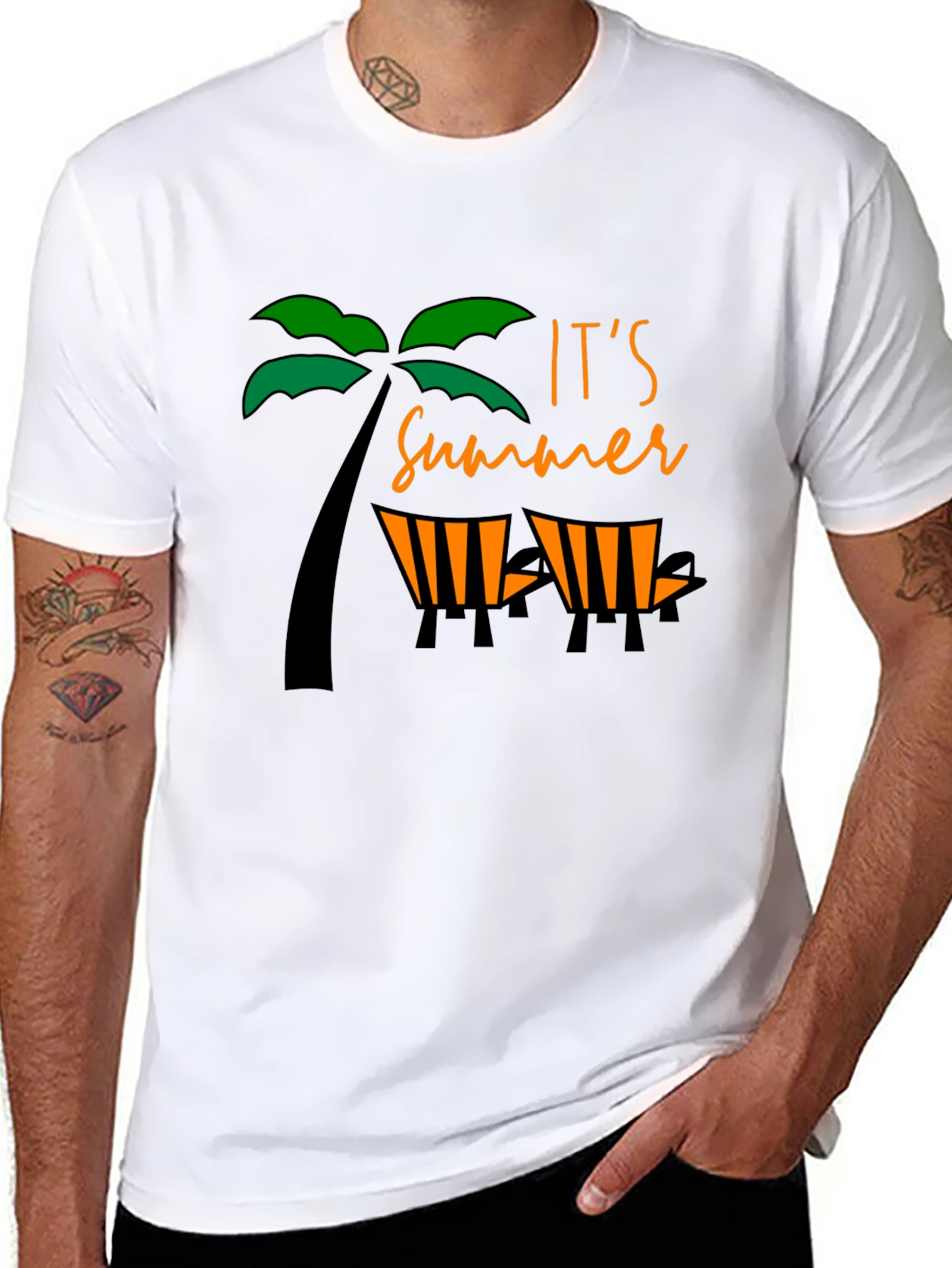 Black Summer Vibe Black T-Shirt - Palm Tree & Beach Chair Design view 8