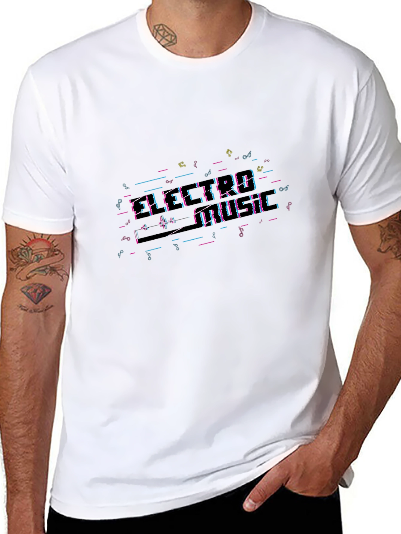 Black Electro Music T-Shirt - Black Crew Neck Tee view 8