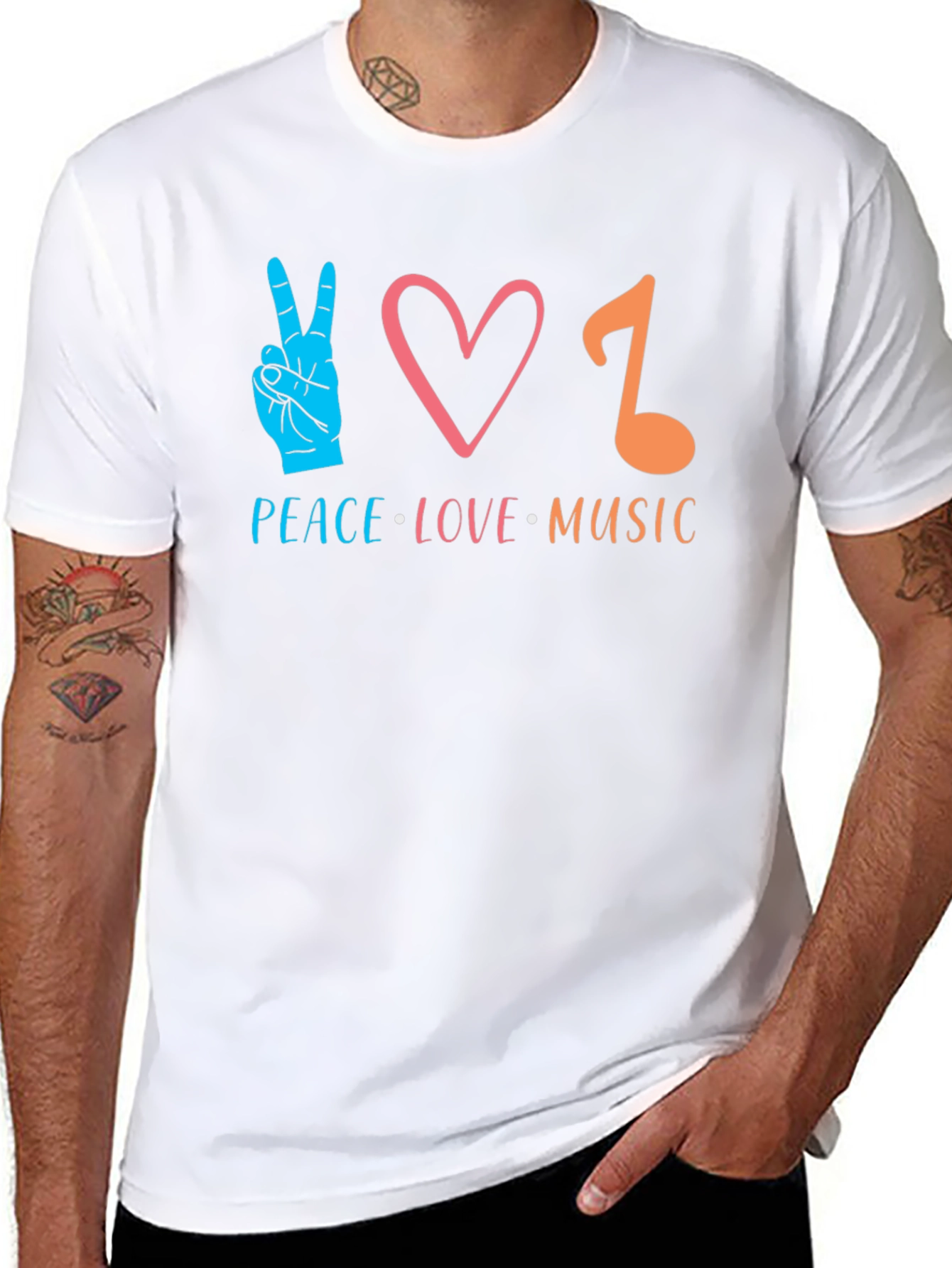 Black Peace Love Music Graphic T-Shirt view 8
