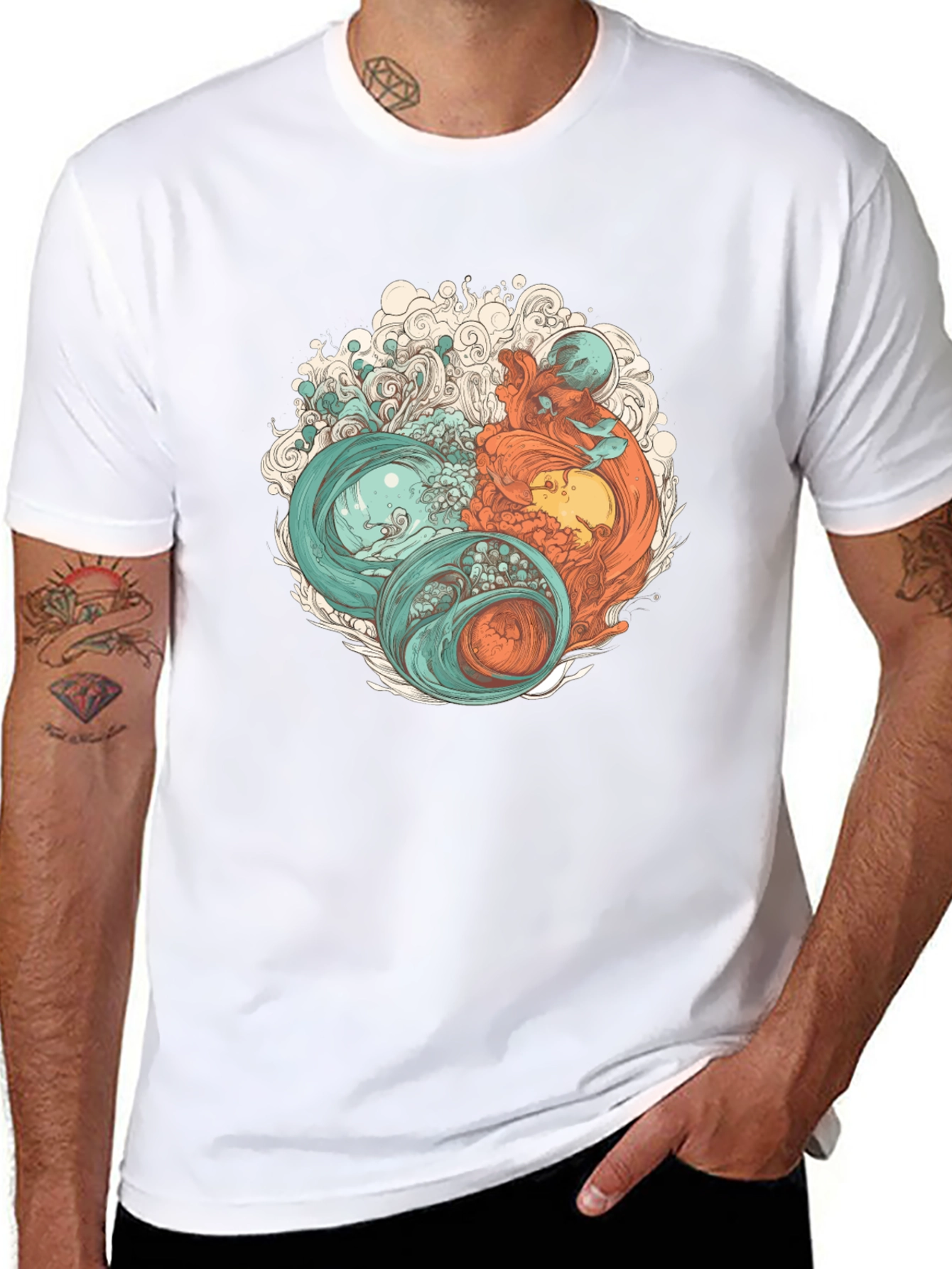 Black Yin Yang Sea Graphic Tee - Soft Cotton Blend view 8