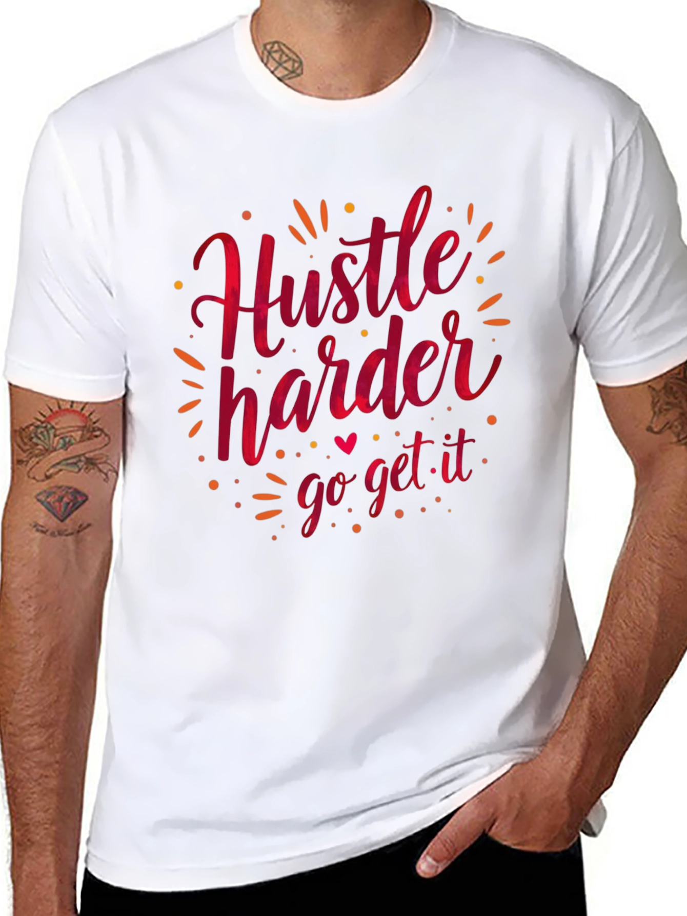 Black Hustle Harder Graphic Tee - Black Casual T-Shirt view 8