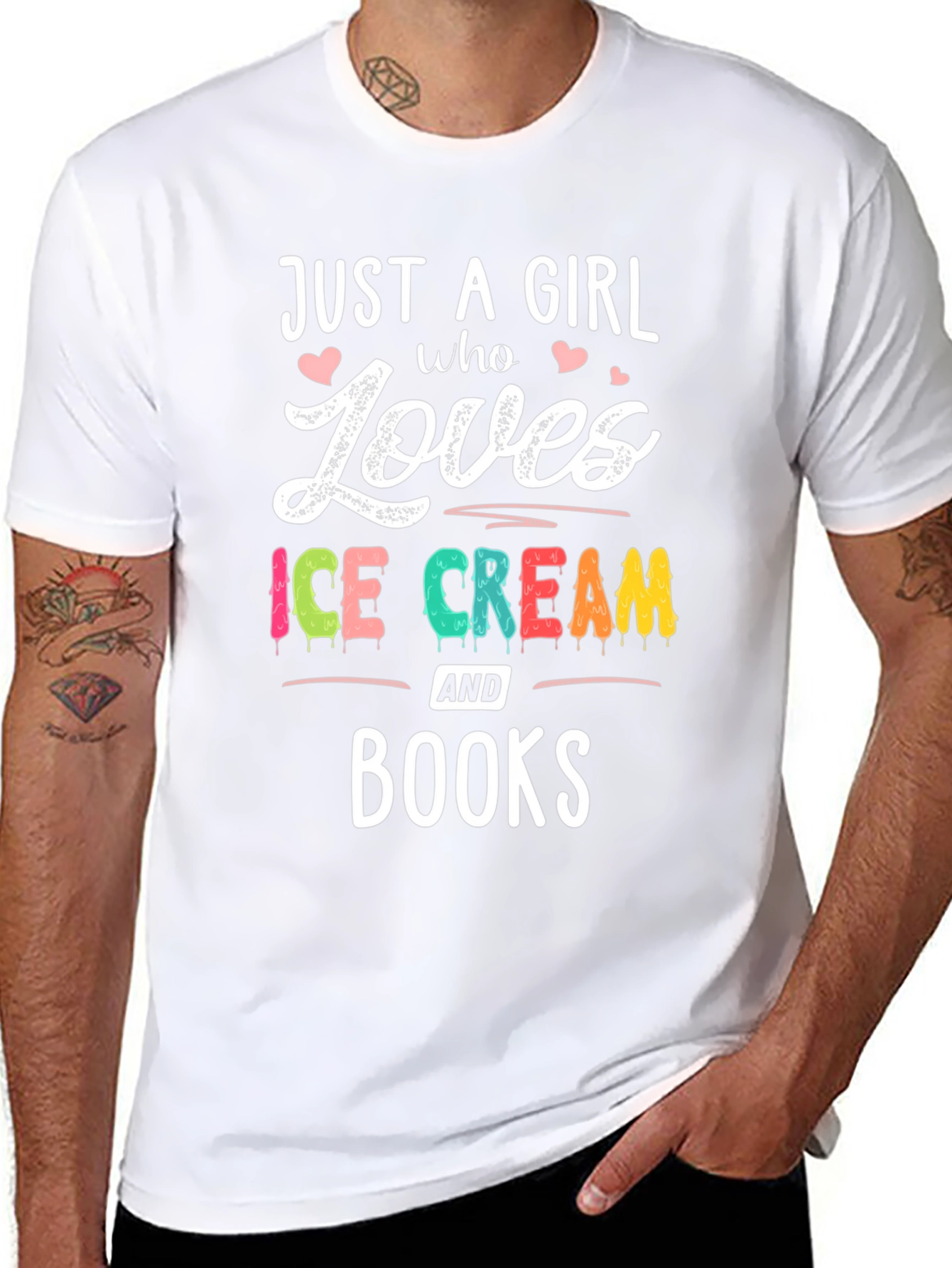 Black Just A Girl Who Loves Ice Cream & Books T-Shirt view 8