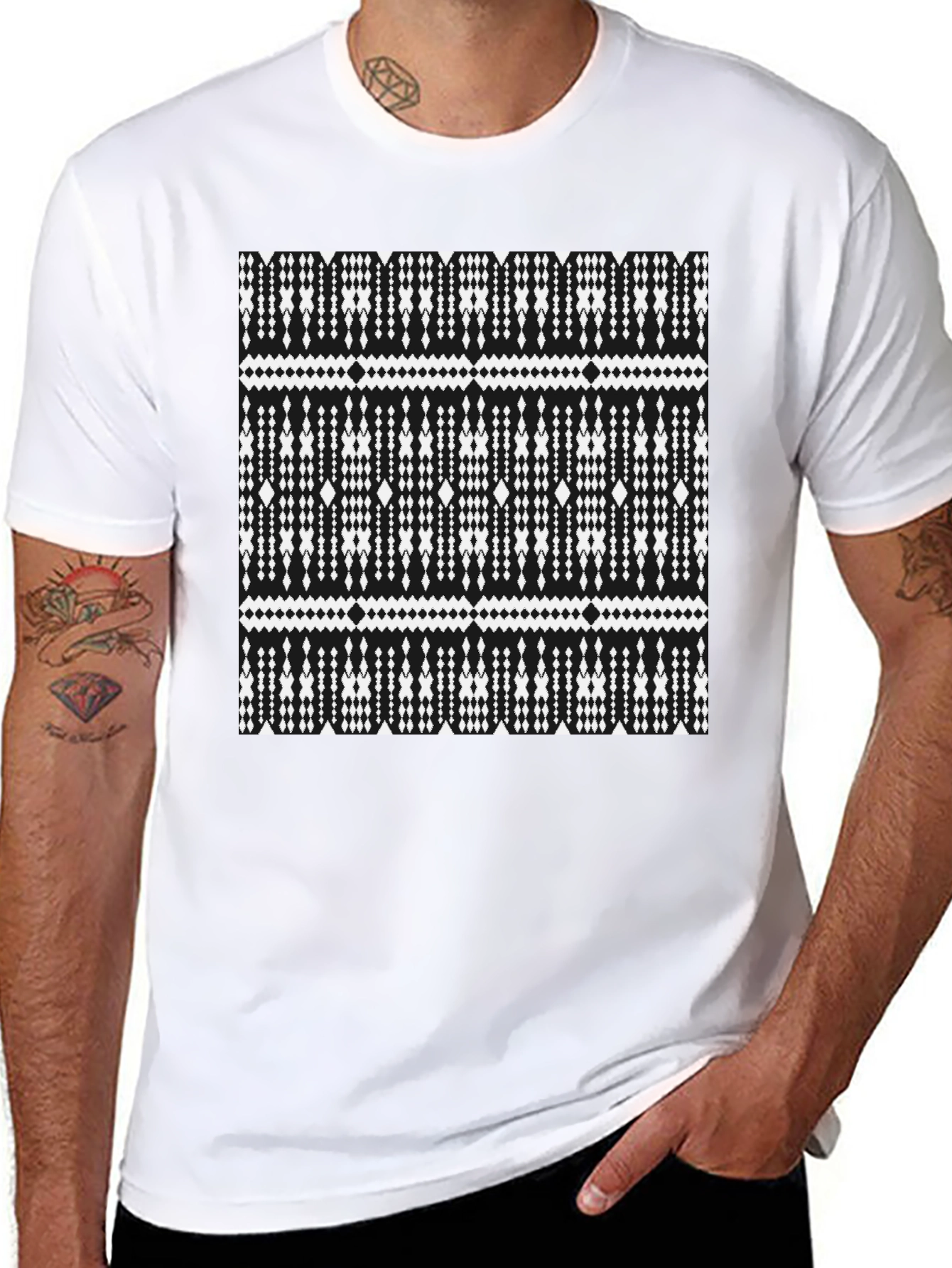 Black Geometric Print Black T-Shirt view 8