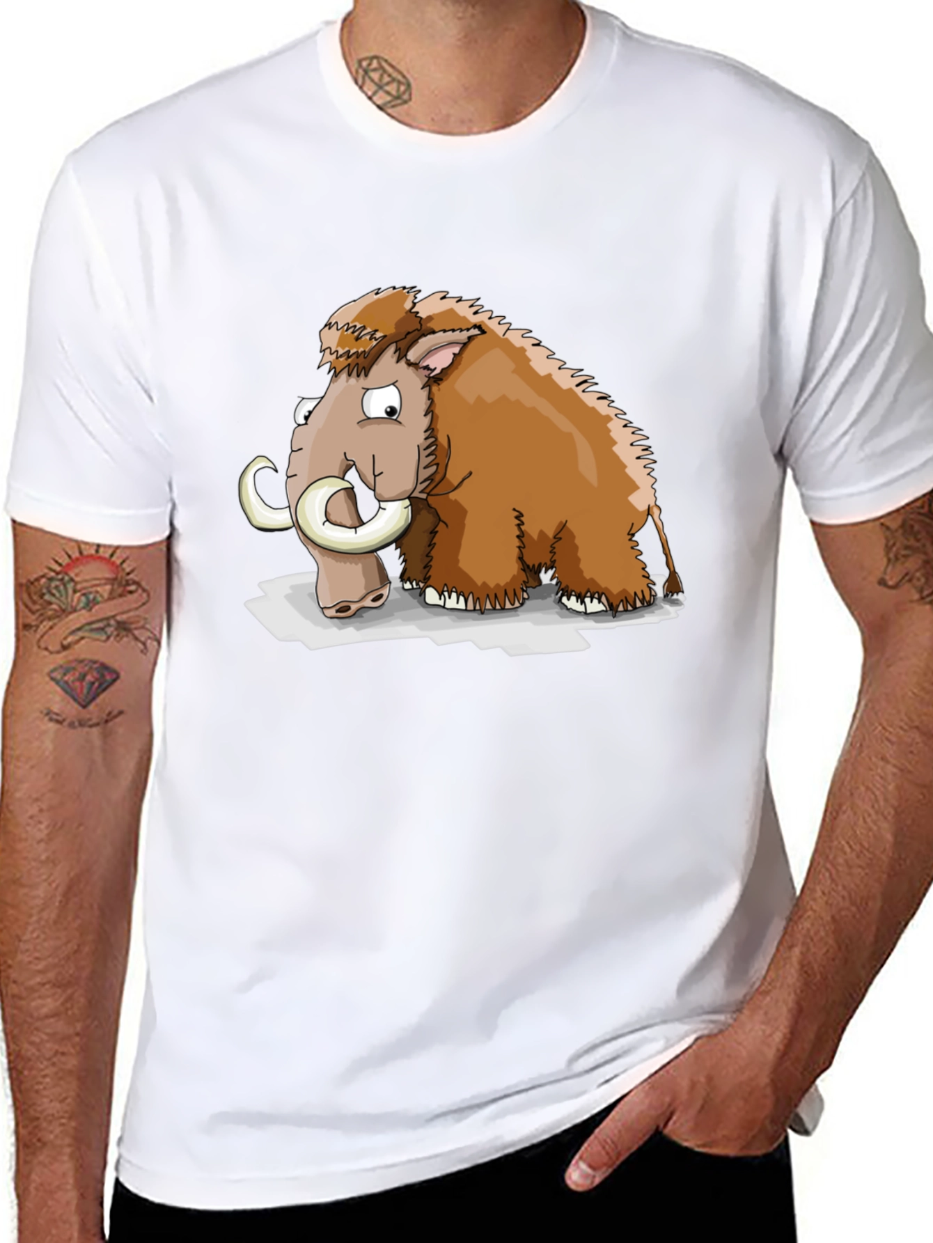 Cartoon Mammoth Graphic T-Shirt - Black - 8