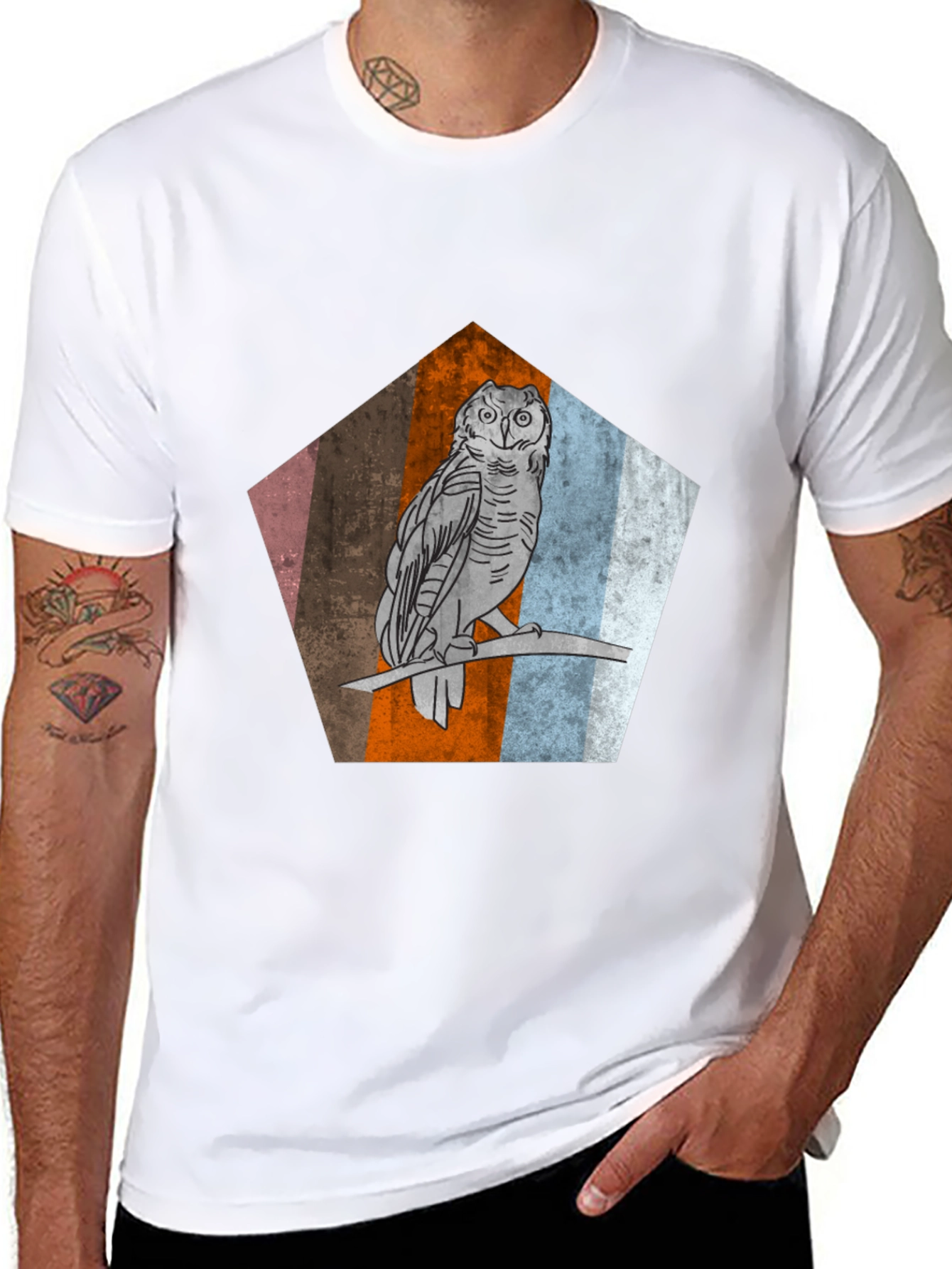 Black Owl Graphic Print Men's Black T-Shirt view 8