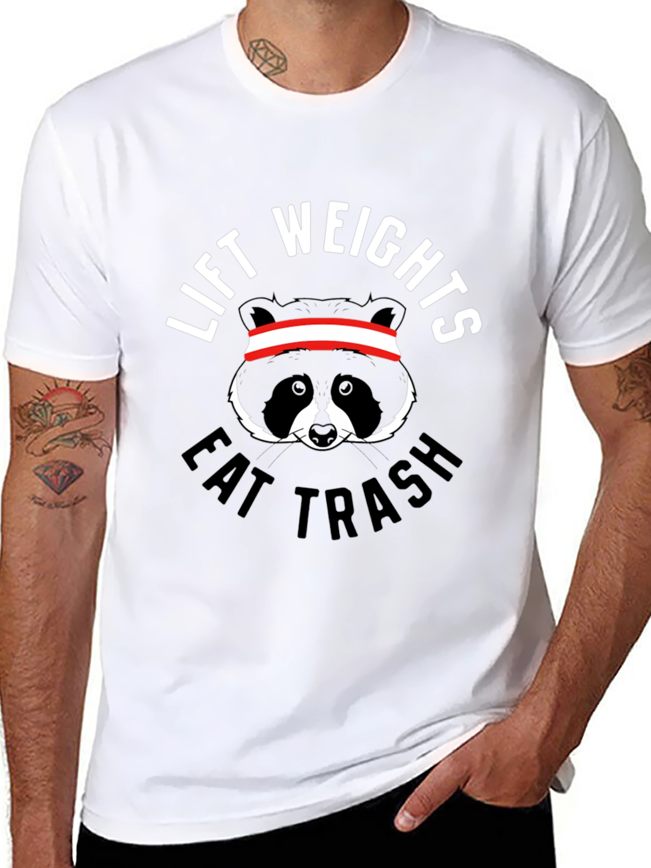 Black Lift Weights Eat Trash Raccoon Graphic Tee view 8