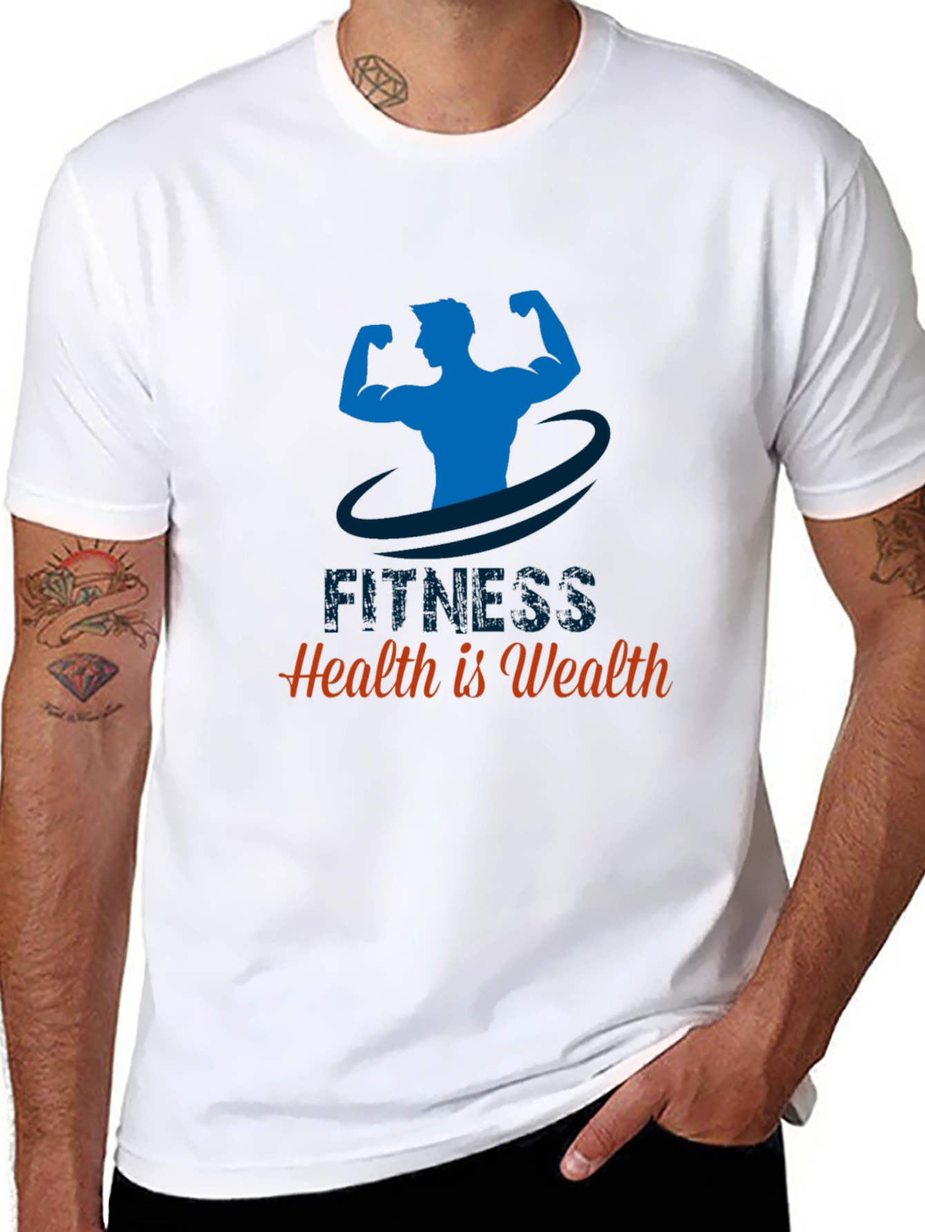 Black Fitness Graphic Tee - Health is Wealth view 8