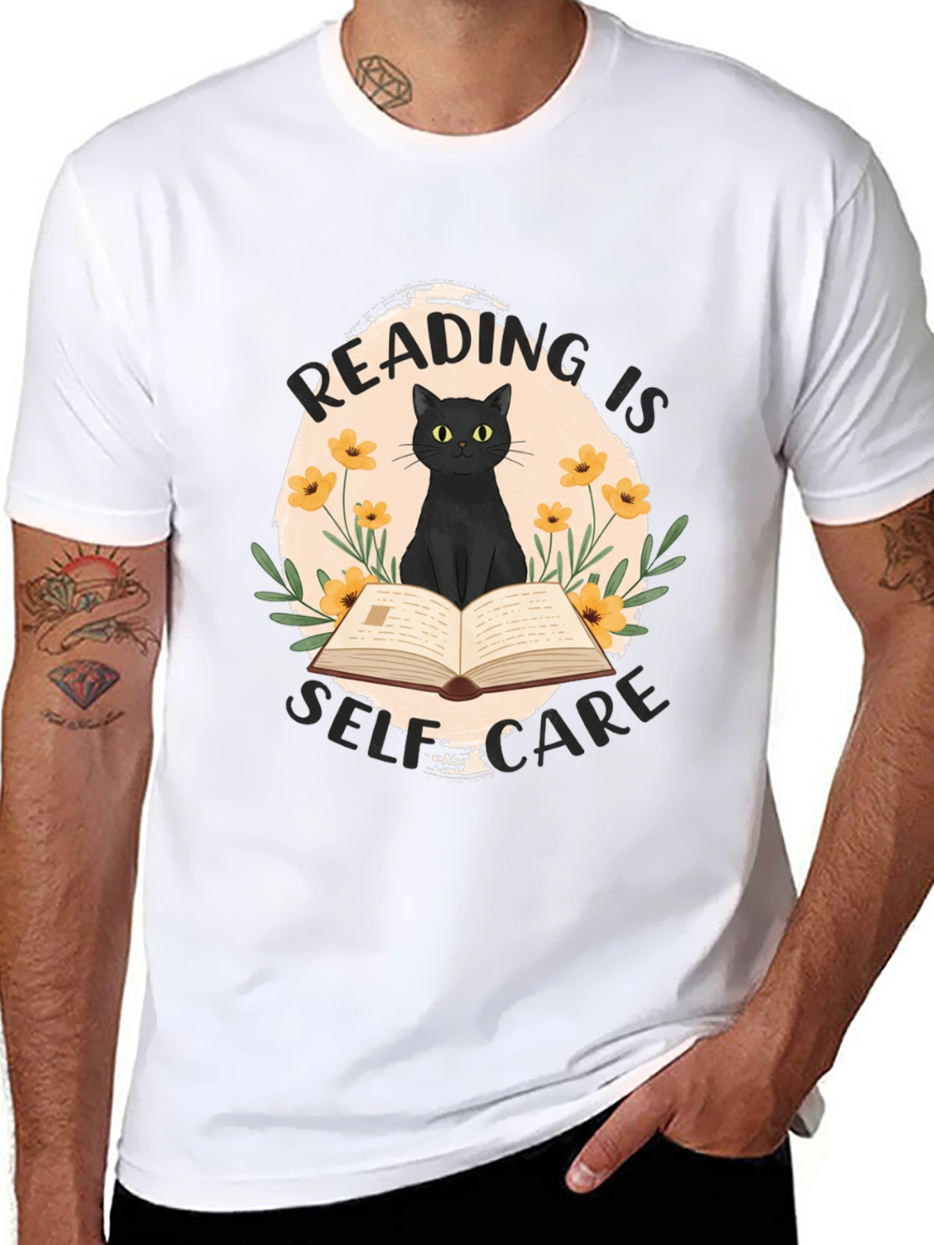 Black Reading is Self-Care Cat Graphic T-Shirt view 8