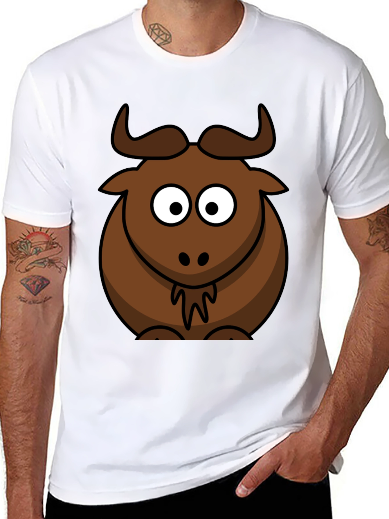 Black Cartoon Bull Graphic Tee - Black Cotton T-Shirt view 8