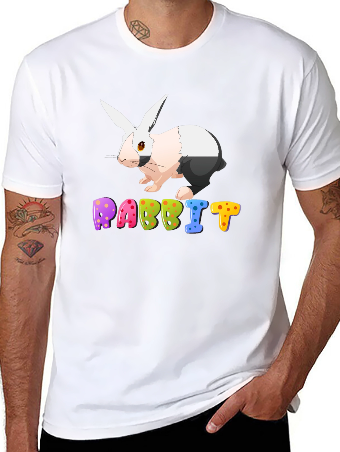 Black Rabbit Graphic Tee - Colorful Cartoon Bunny T-Shirt view 8