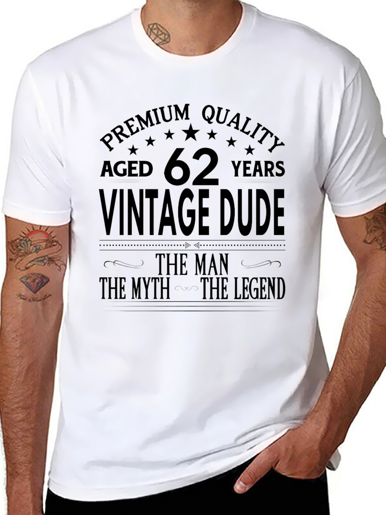 Black Vintage Dude 62 Years Premium Quality Black T-Shirt view 8