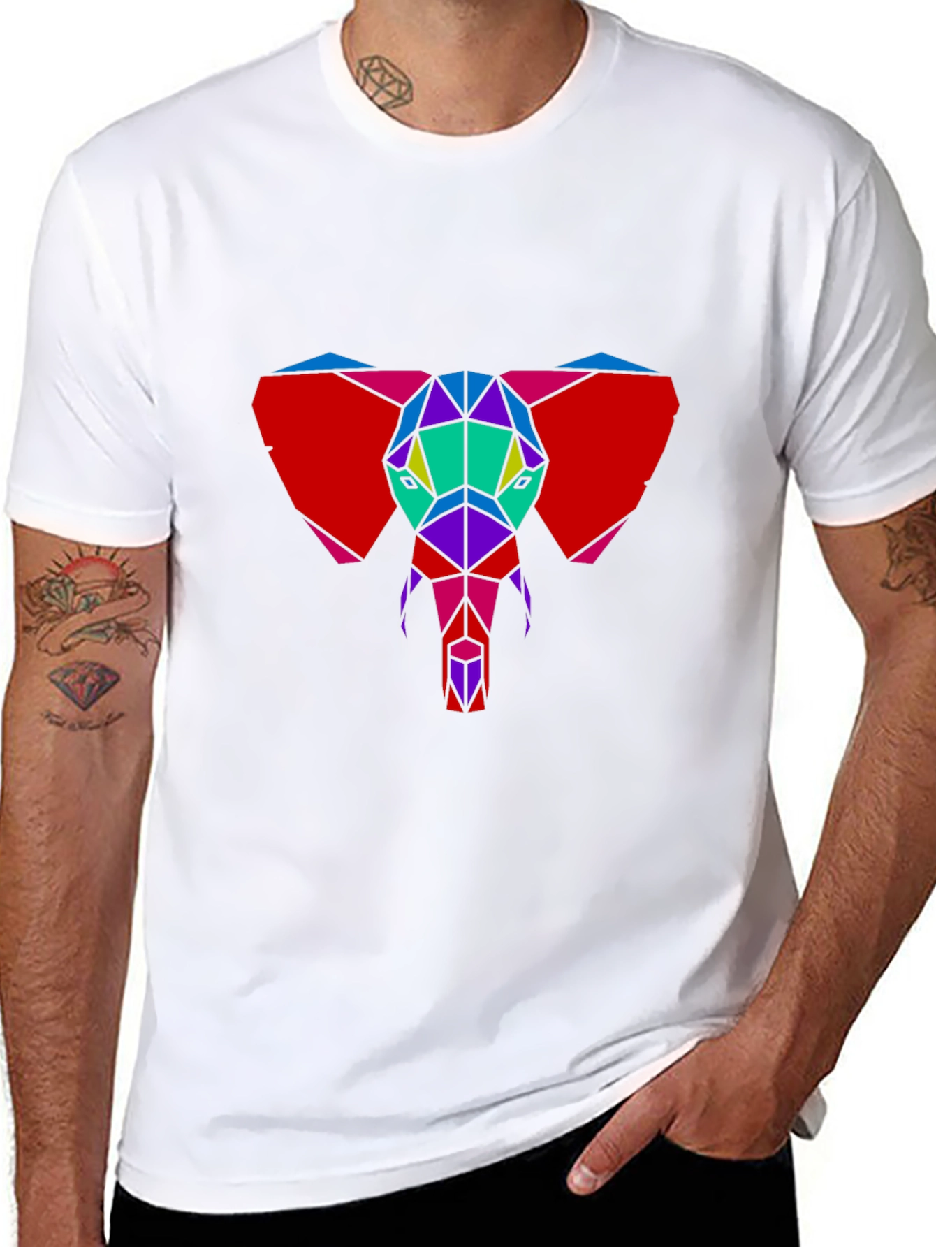 Black Geometric Elephant Graphic Tee - Unique Design view 8